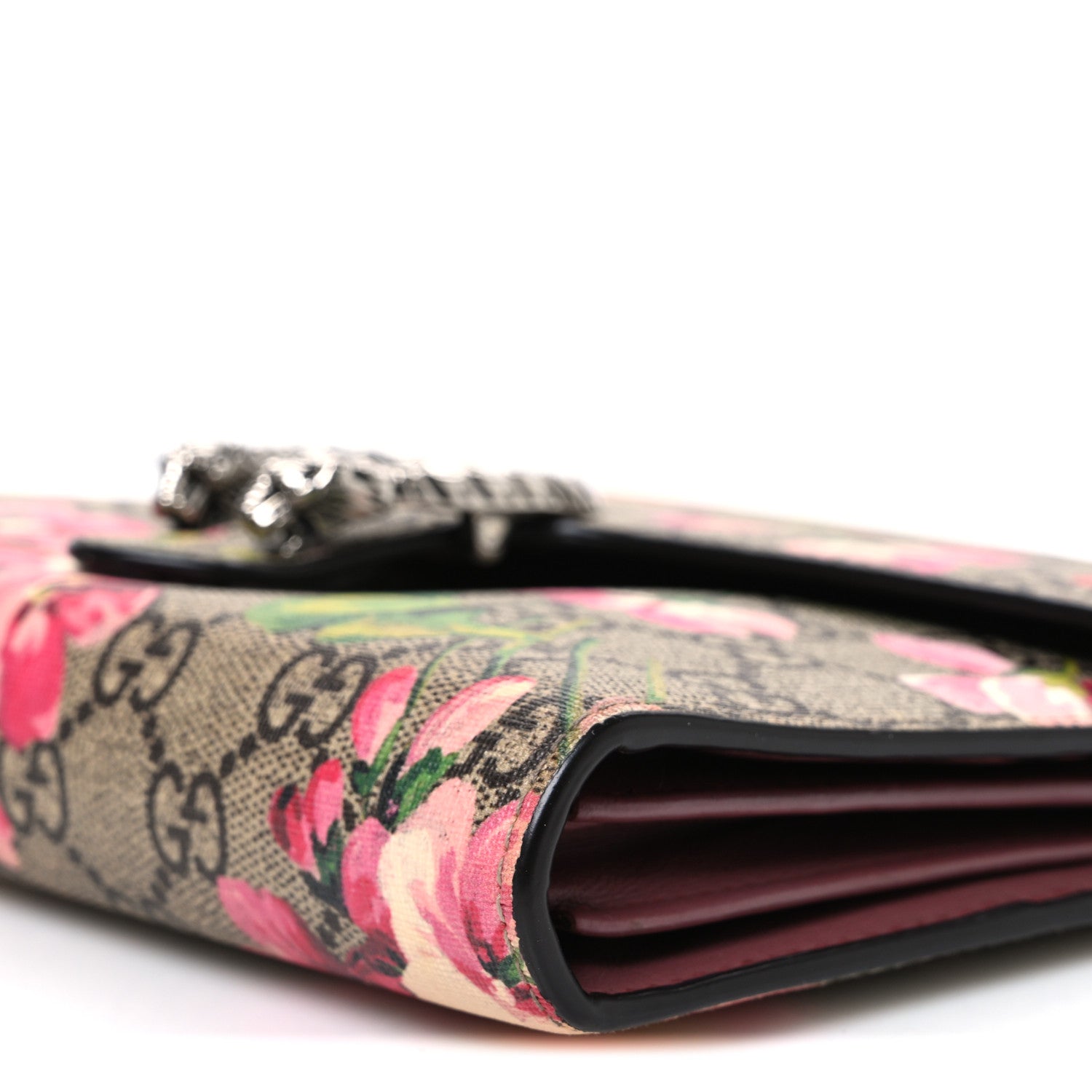 GG Supreme Monogram Blooms Mini Dionysus Chain Wallet Beige Multicolor Dry Rose