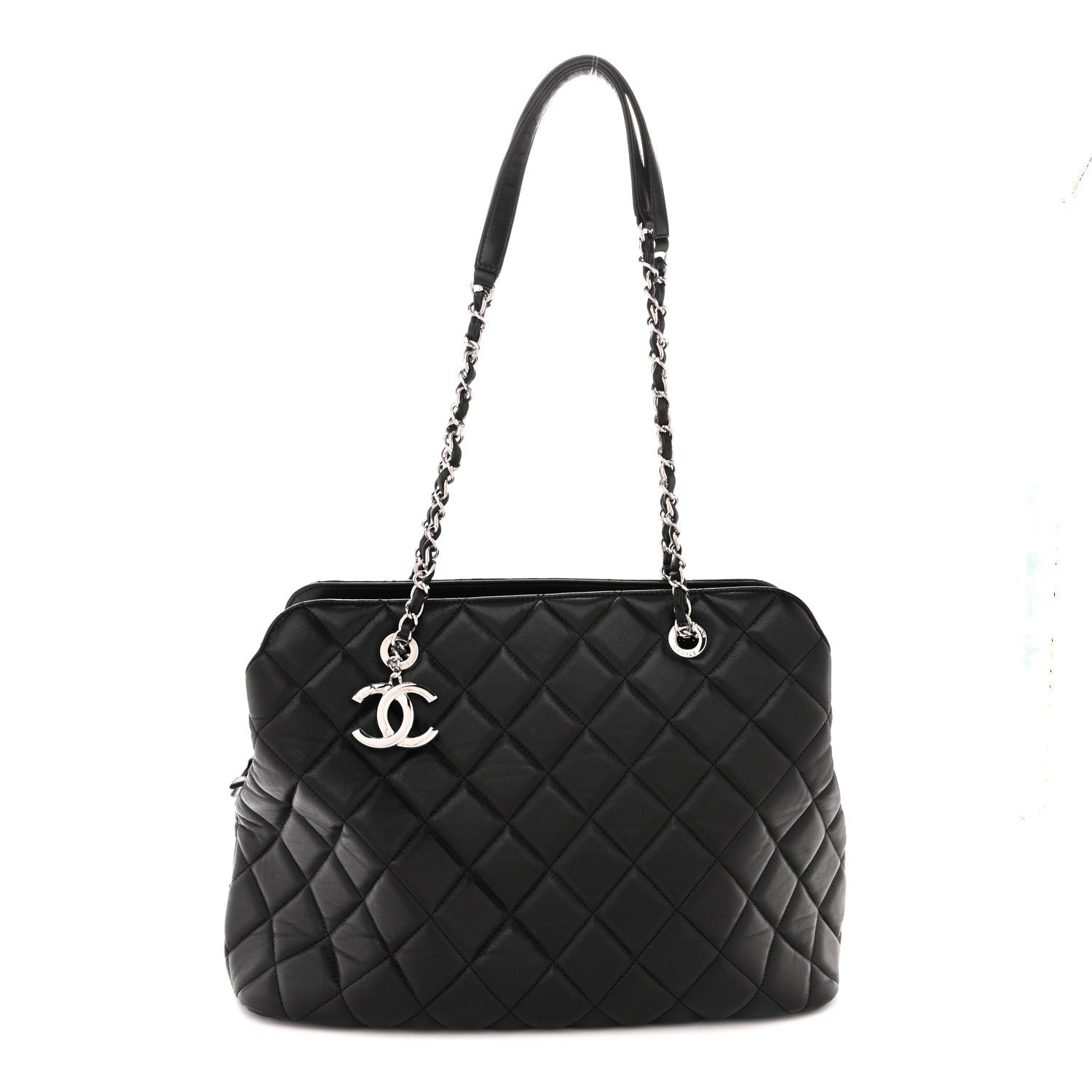 Lambskin Quilted Chic and Soft Shopping Tote Black