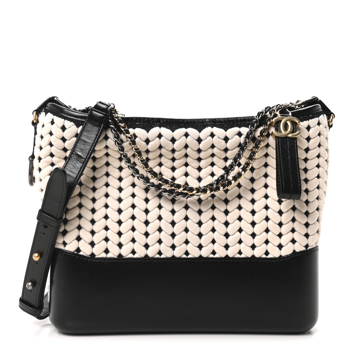 Wool Calfskin Medium Gabrielle Hobo Black White