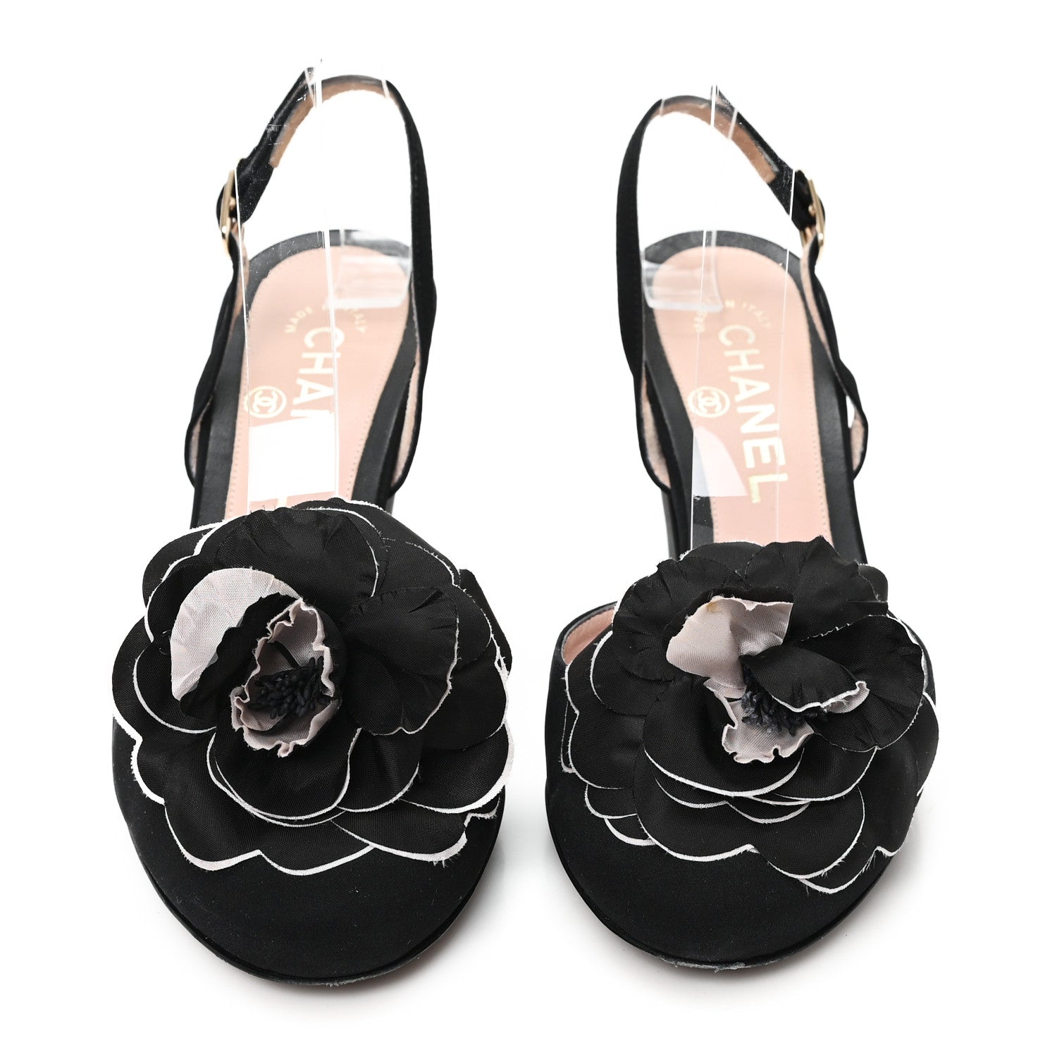 Satin Camelia Block Heels Sandals 37.5 Black