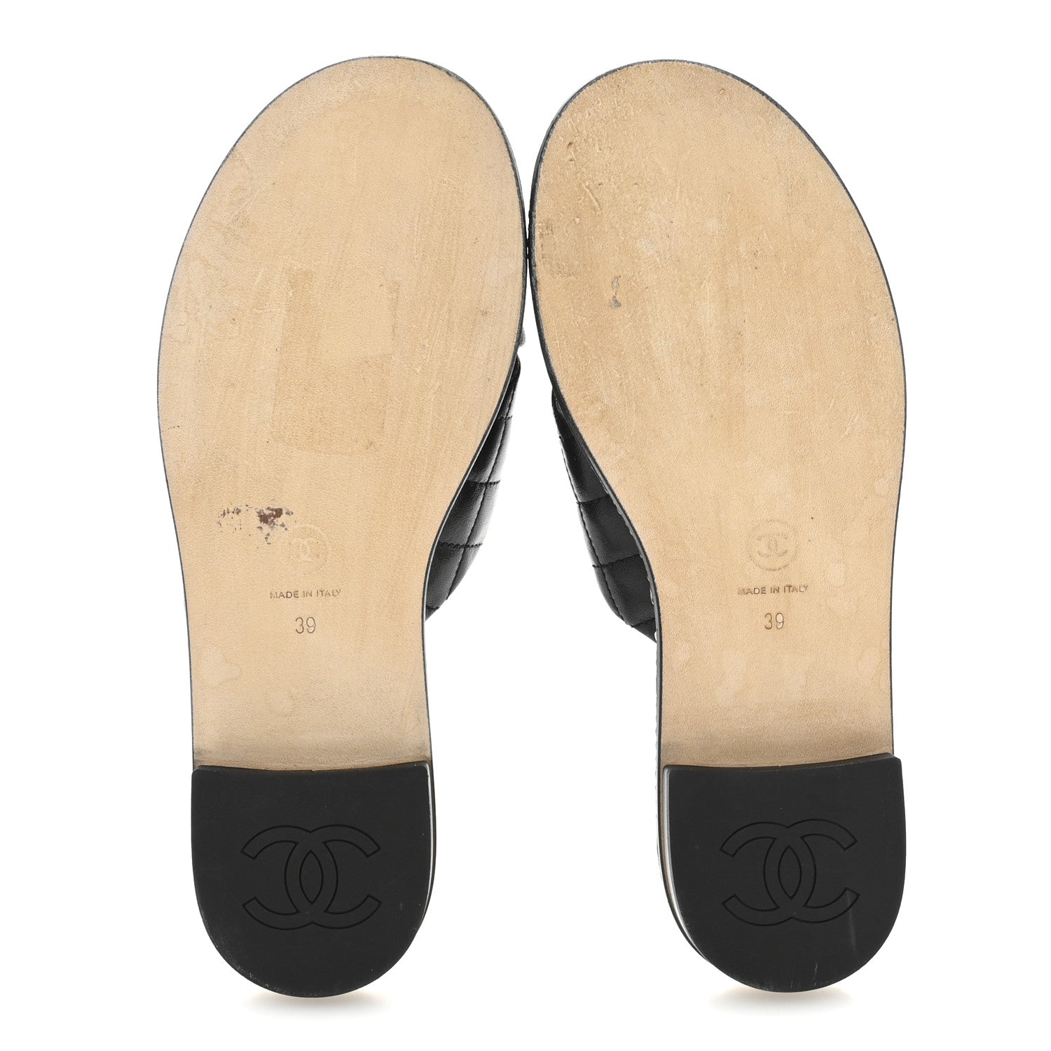 Lambskin Quilted Chain CC Sandals 39 Black