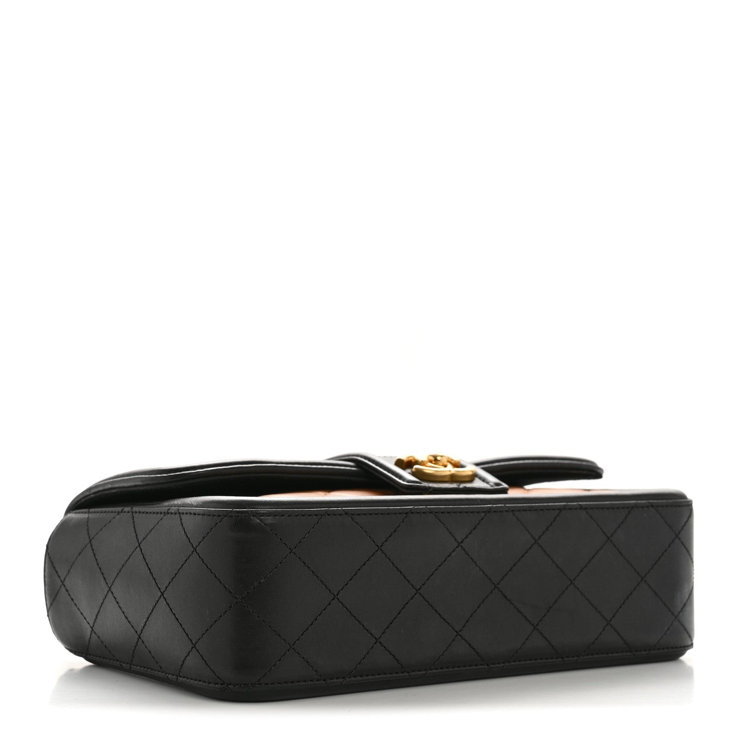 Lambskin Quilted Medium Elegant CC Flap Dark Beige Black