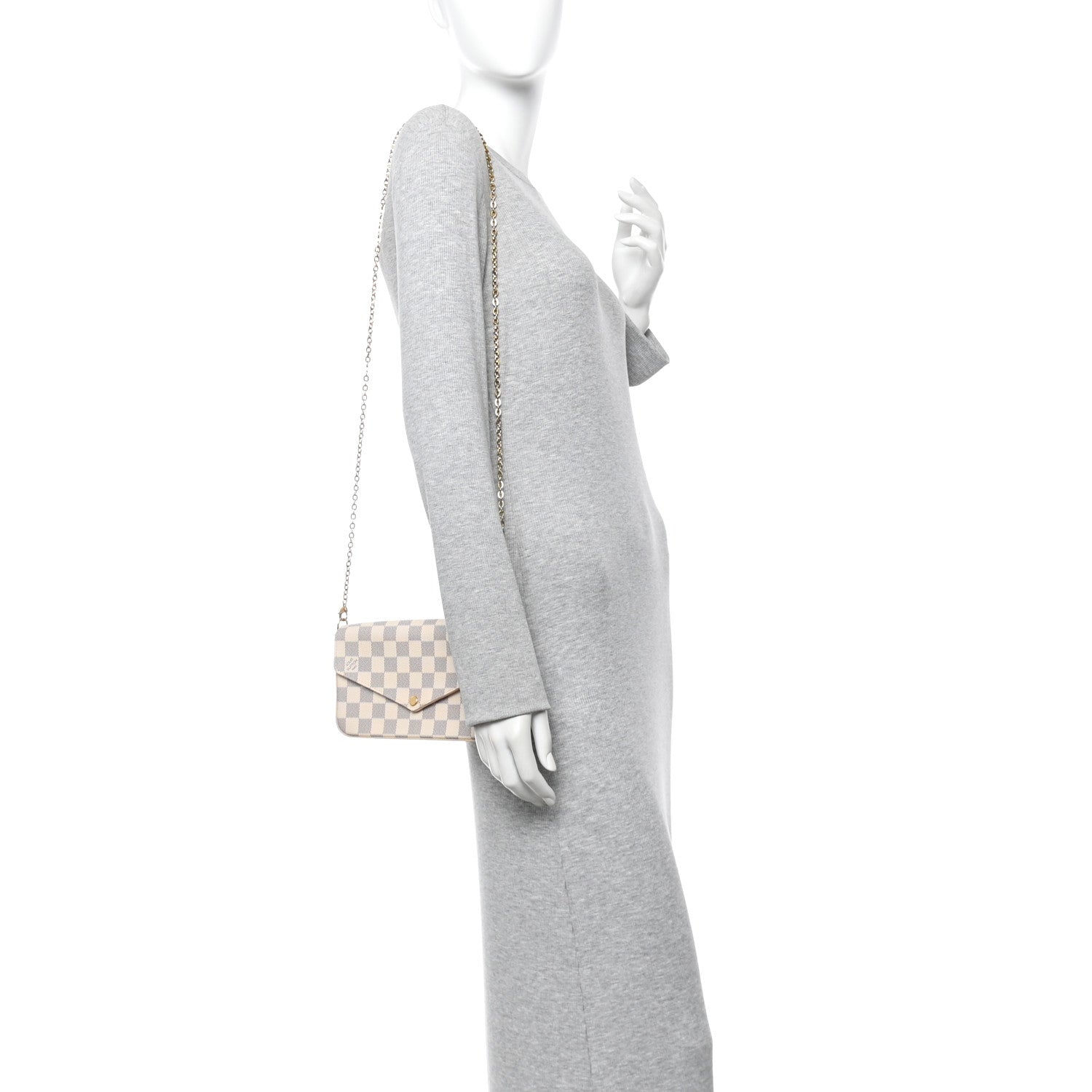 Damier Azur Pochette Felicie Chain Wallet Rose Ballerine