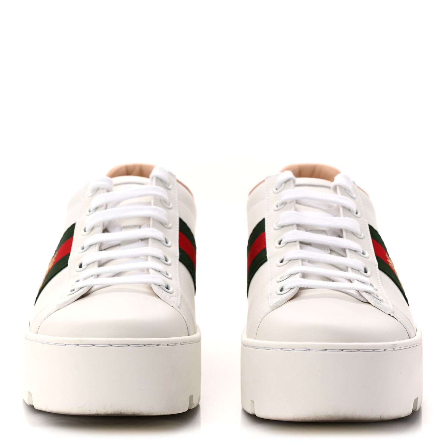 Calfskin Web Bee Embroidered Womens Ace Platform Sneakers 39 White
