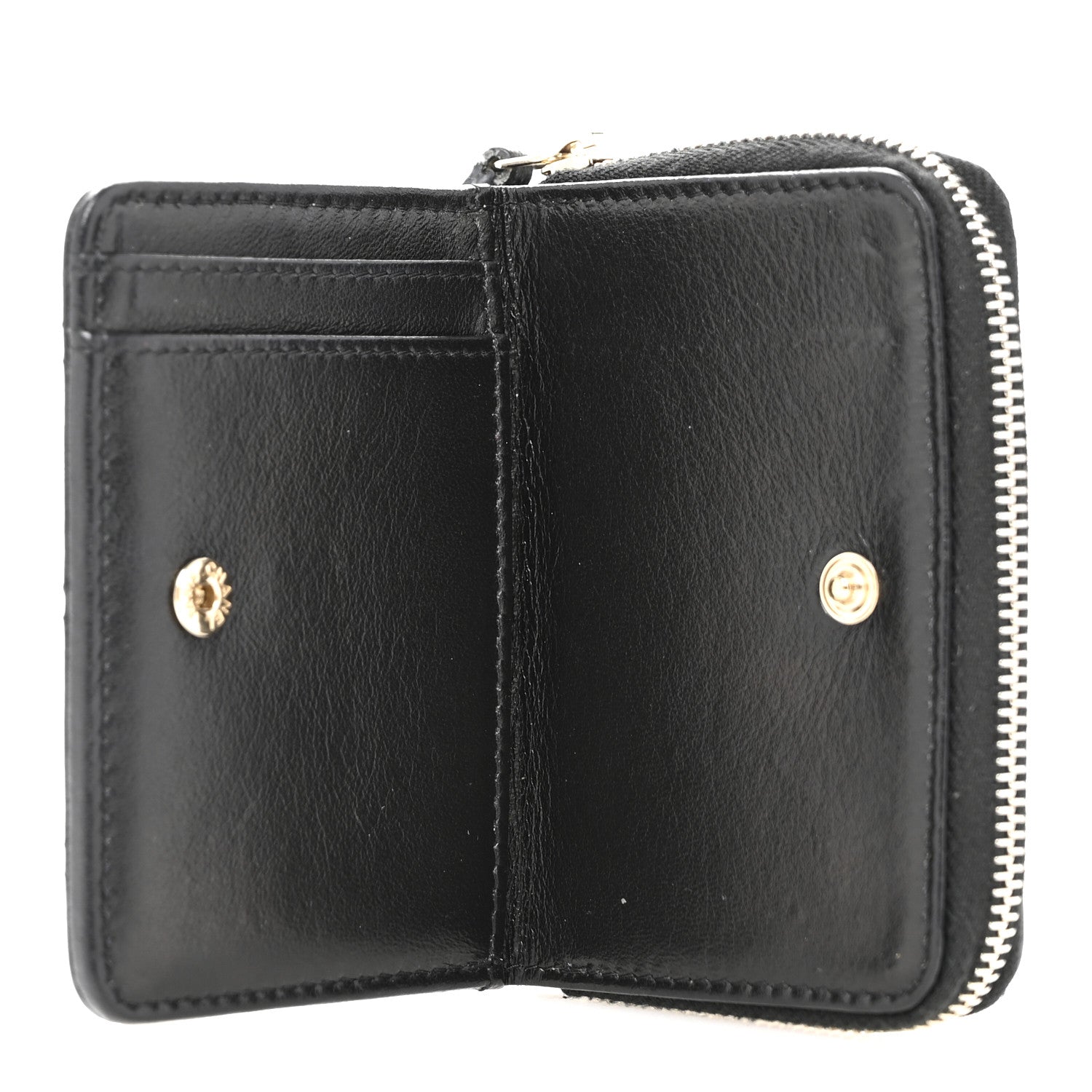 Lambskin Quilted Compact Zipped Wallet Black