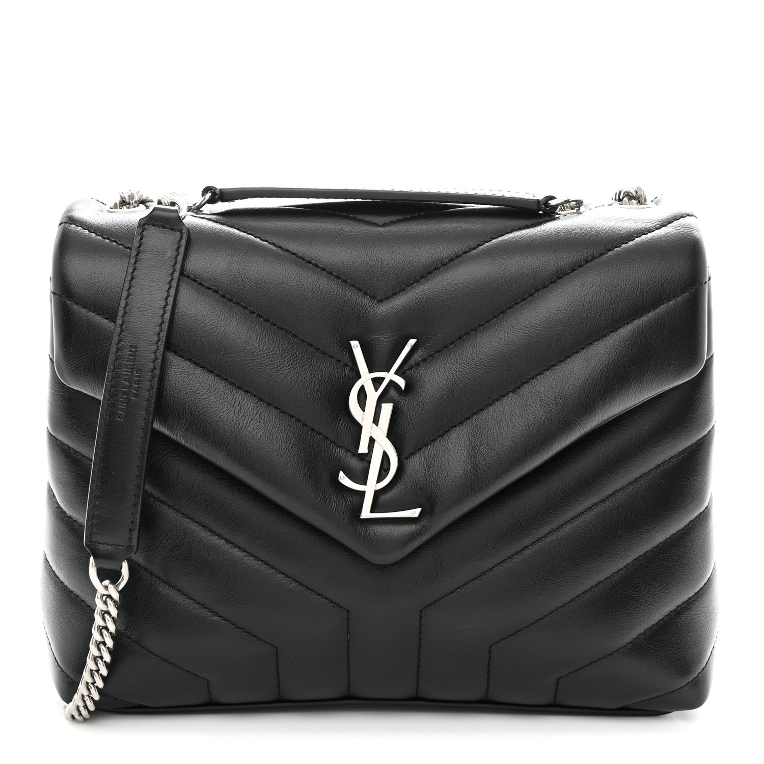Calfskin Y Quilted Monogram Small Loulou Chain Satchel Black