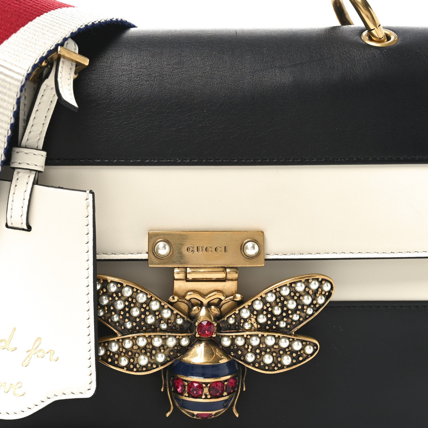 Calfskin Sylvie Web Queen Margaret Shoulder Bag Mystic White Black