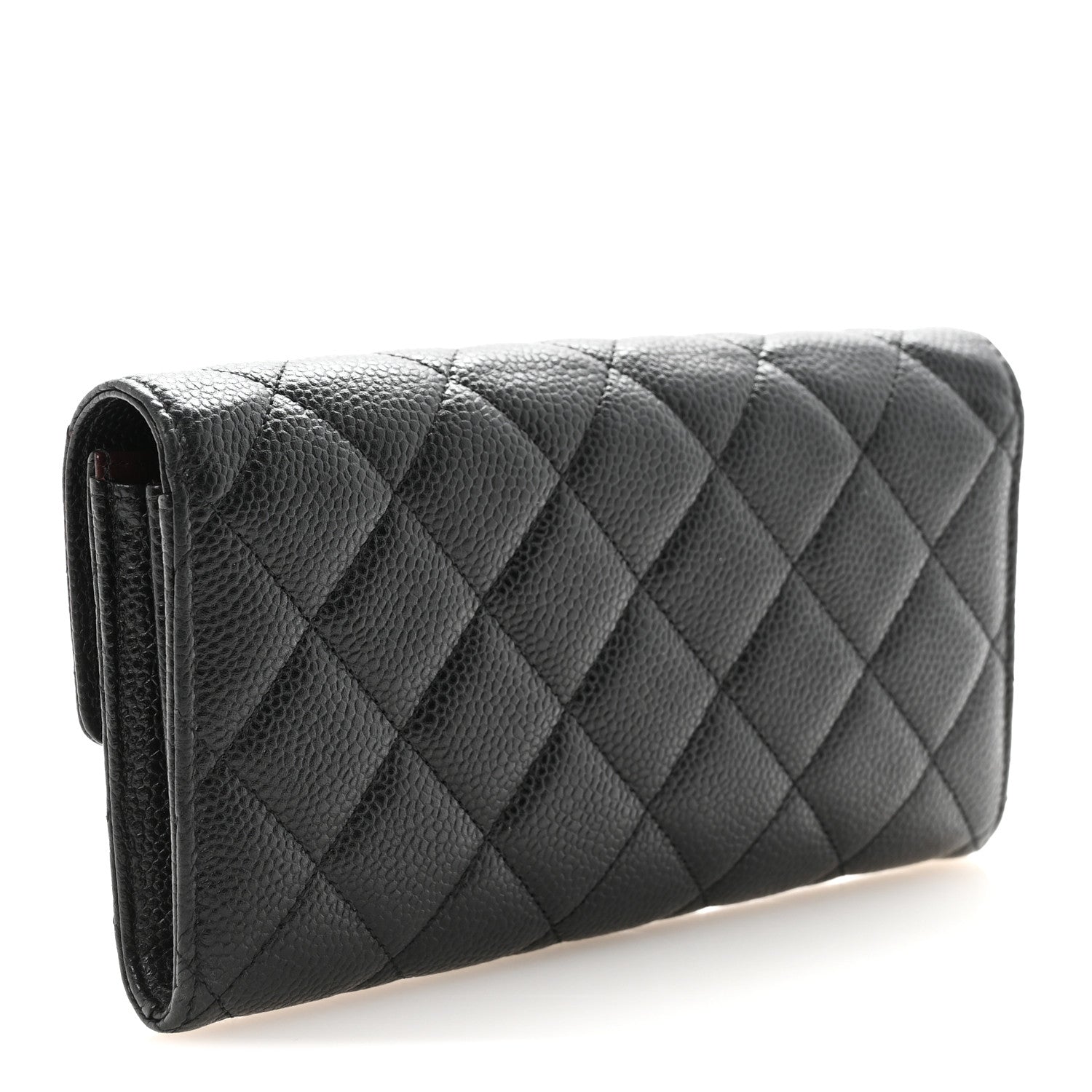 Caviar Quilted Large Gusset Flap Wallet Black