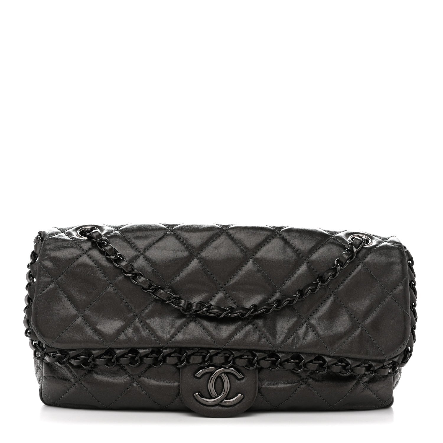 Calfskin Quilted Medium Chain Me Flap Grey