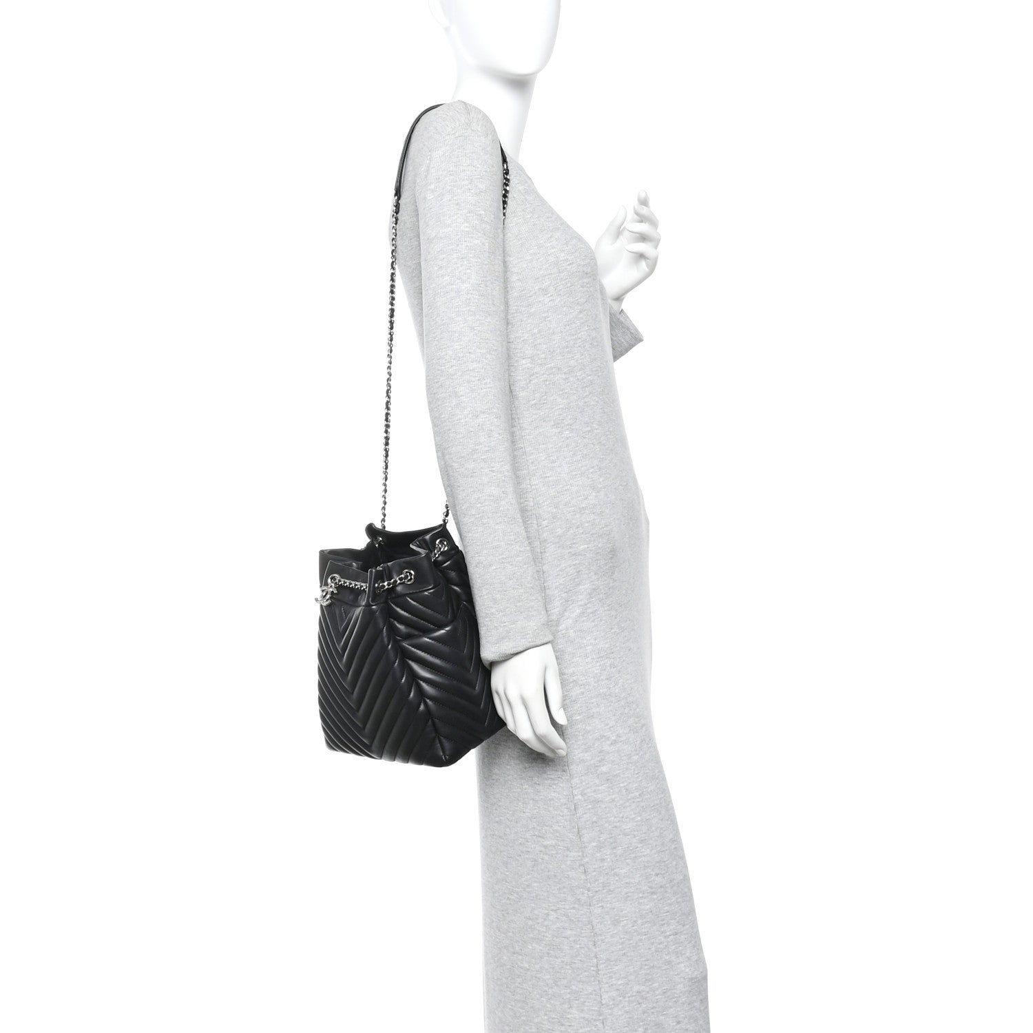 Lambskin Chevron Small Urban Spirit Drawstring Bag Black