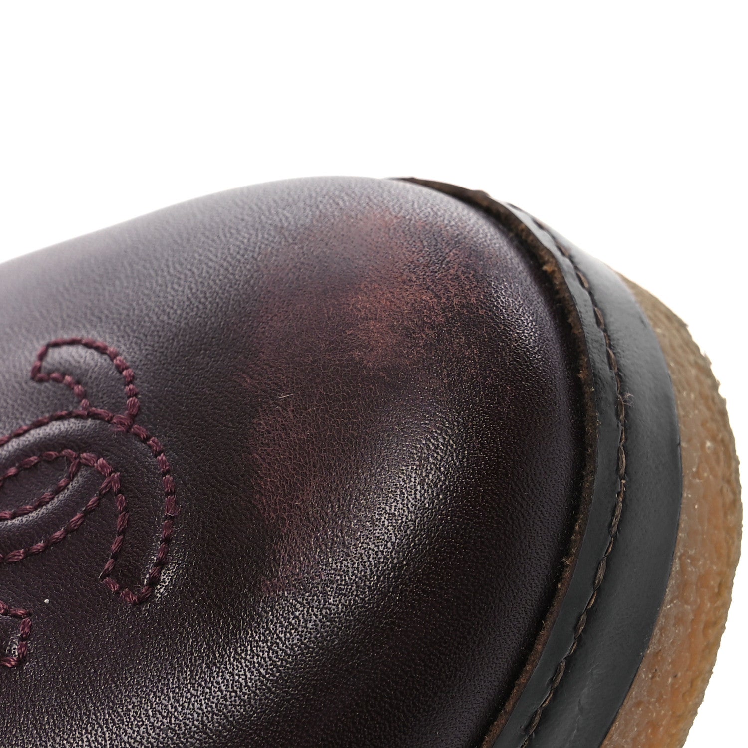 Tweed Calfskin Patent CC Lace Up Short Boots 39 Burgundy