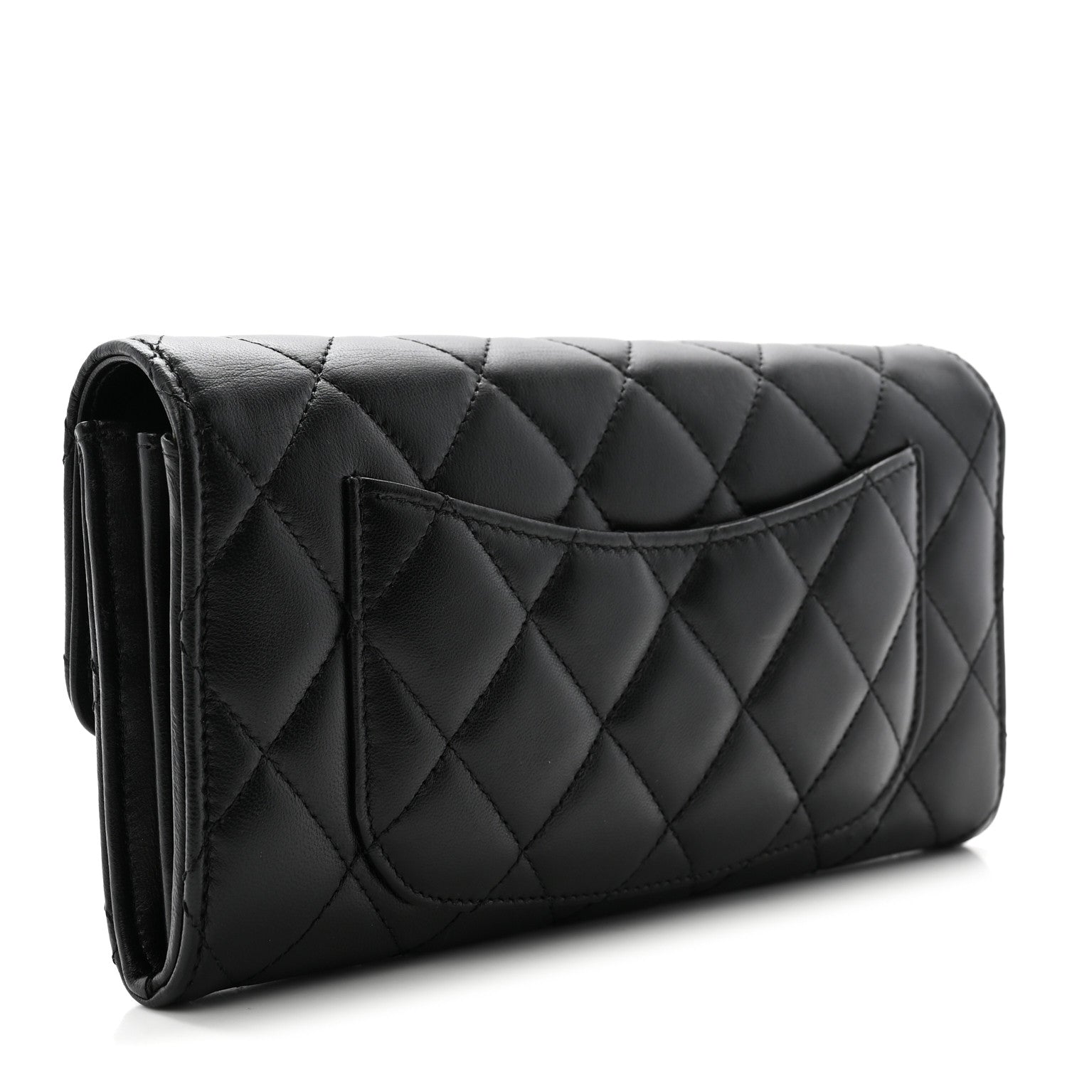 Lambskin Quilted Large Gusset Flap Wallet Black
