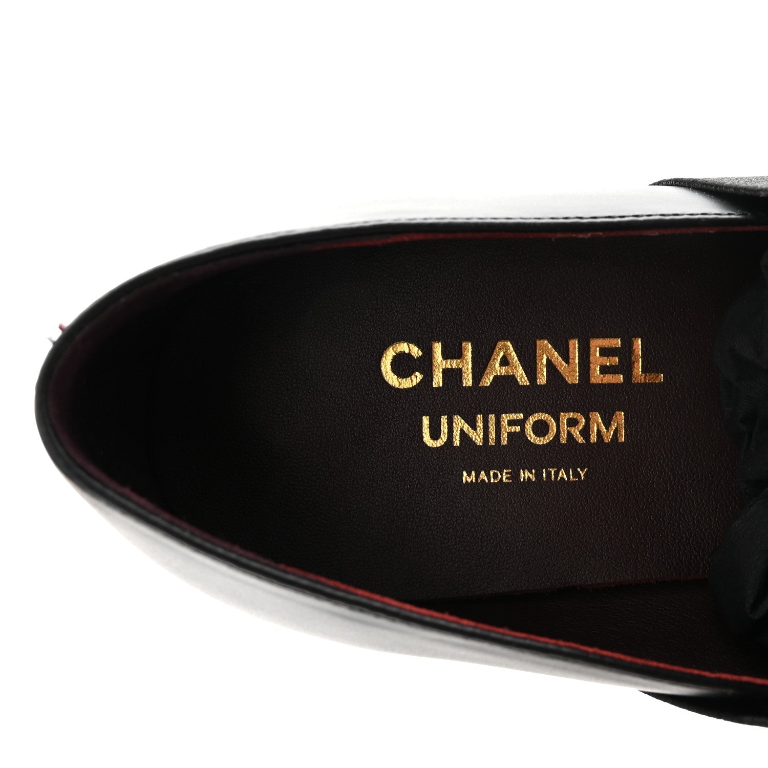 Calfskin Elastic Lace Up Cap Toe CC Loafers 40 Black