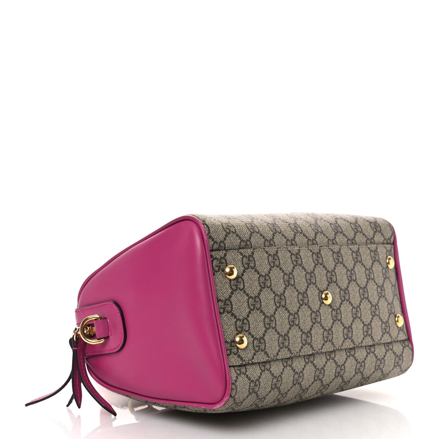 GG Supreme Monogram Moon Calfskin Small Boston Beige Ebony Hibiscus Red New Rosette