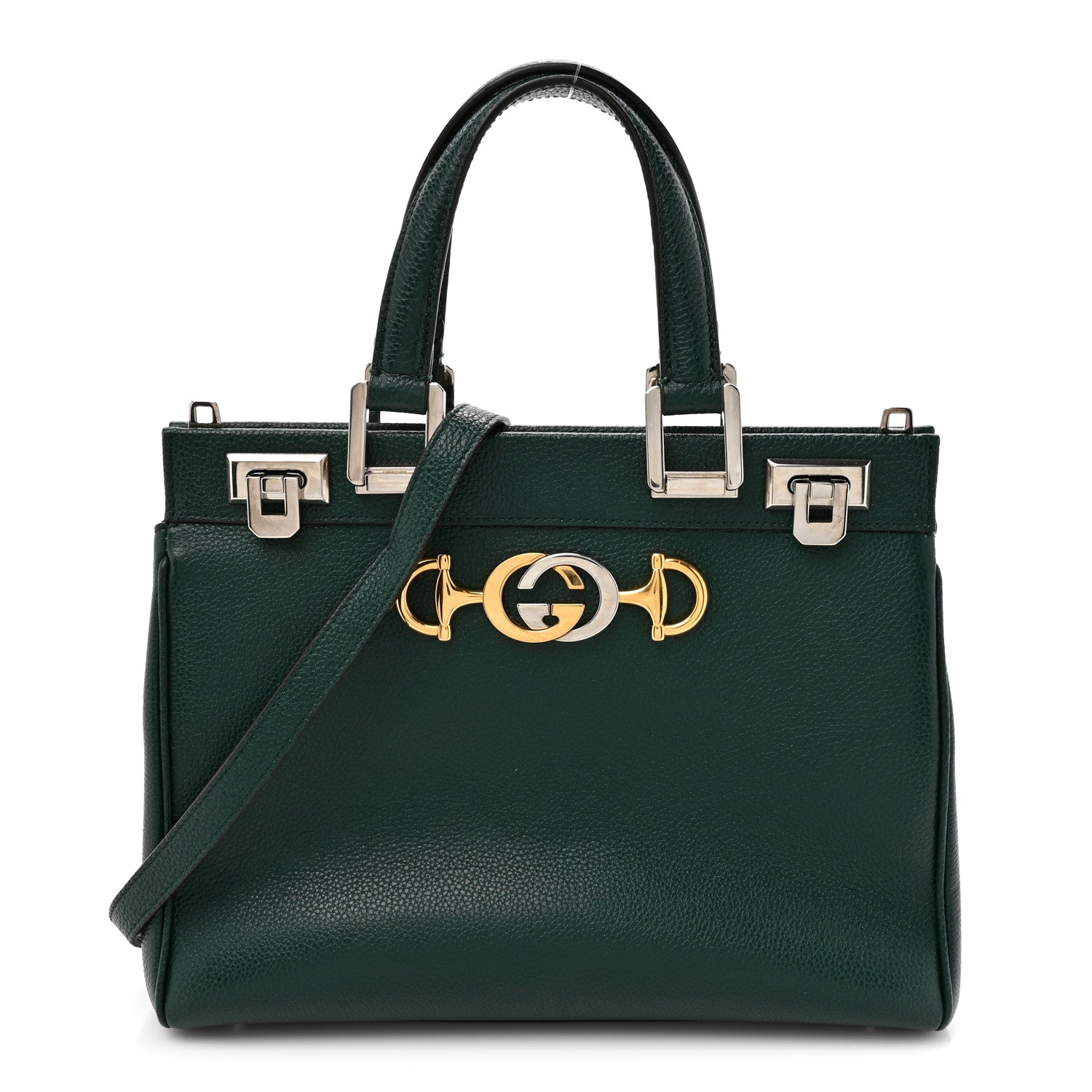 Grainy Calfskin Small Zumi Top Handle Bag Vintage Green