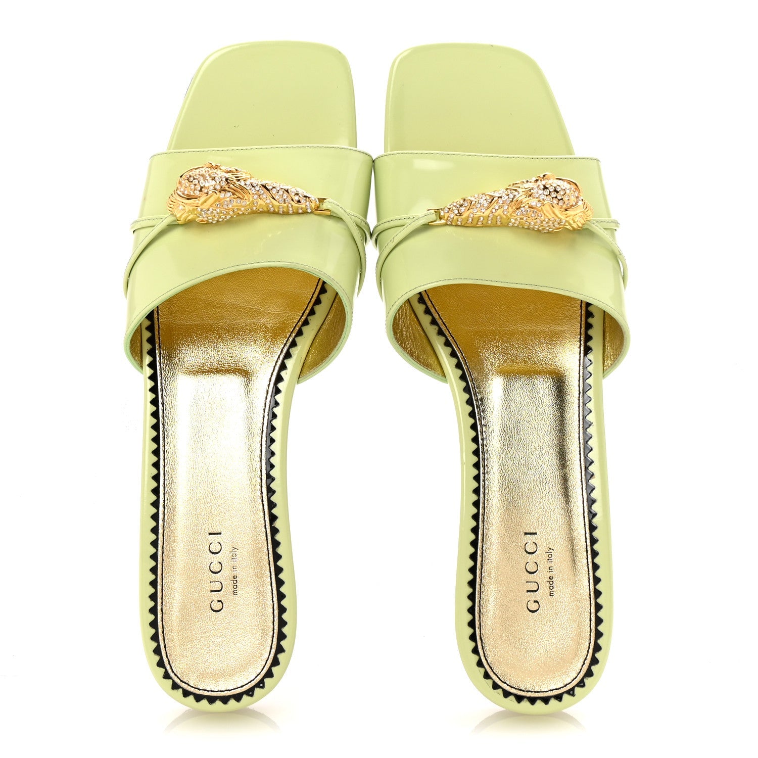 Patent Crystal Snake Head Block Heel Slide Sandals 40 Pistachio Green