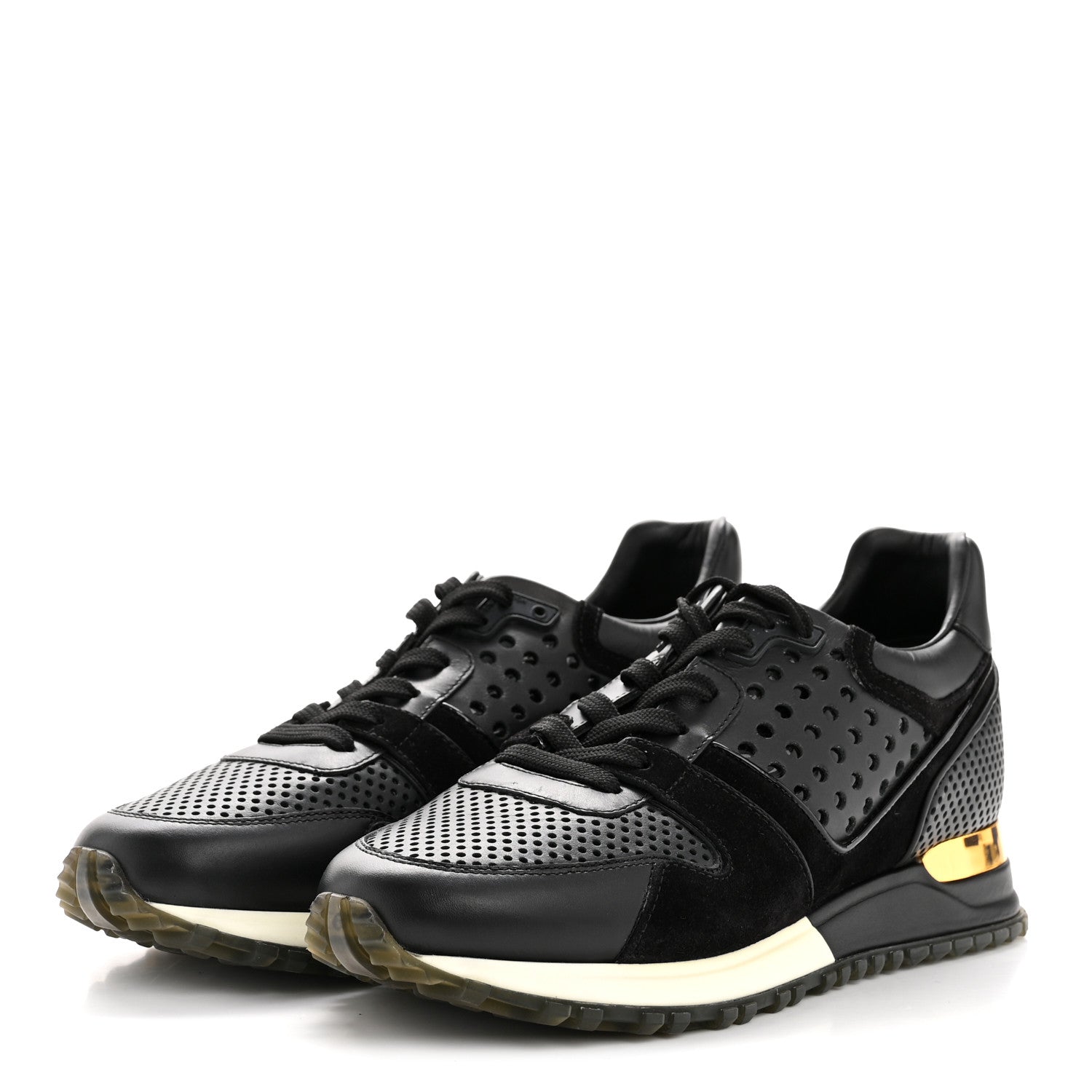 Nubuck Calfskin Perforated Run Away Sneakers 37 Black
