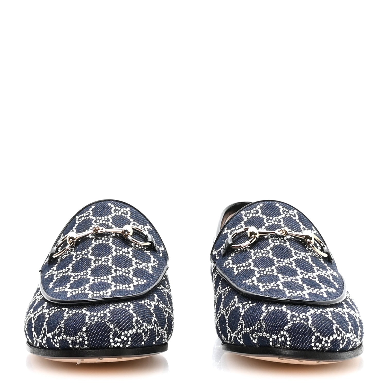 Denim Crystal GG Monogram Horsebit Womens Jordaan Loafers 37 Deep Blue Blue Milad