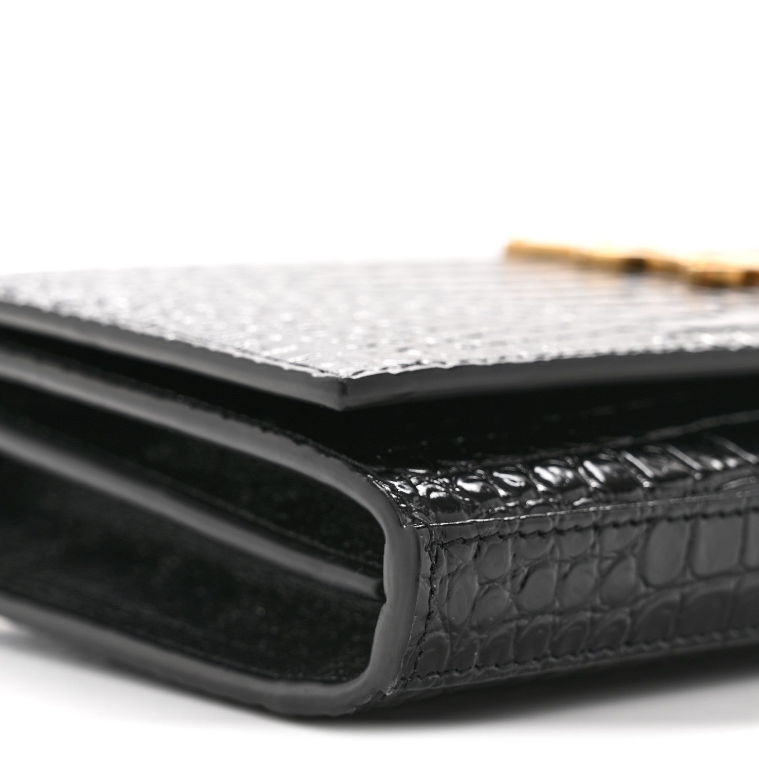 Calfskin Crocodile Embossed Cassandre Wallet On Chain WOC Black