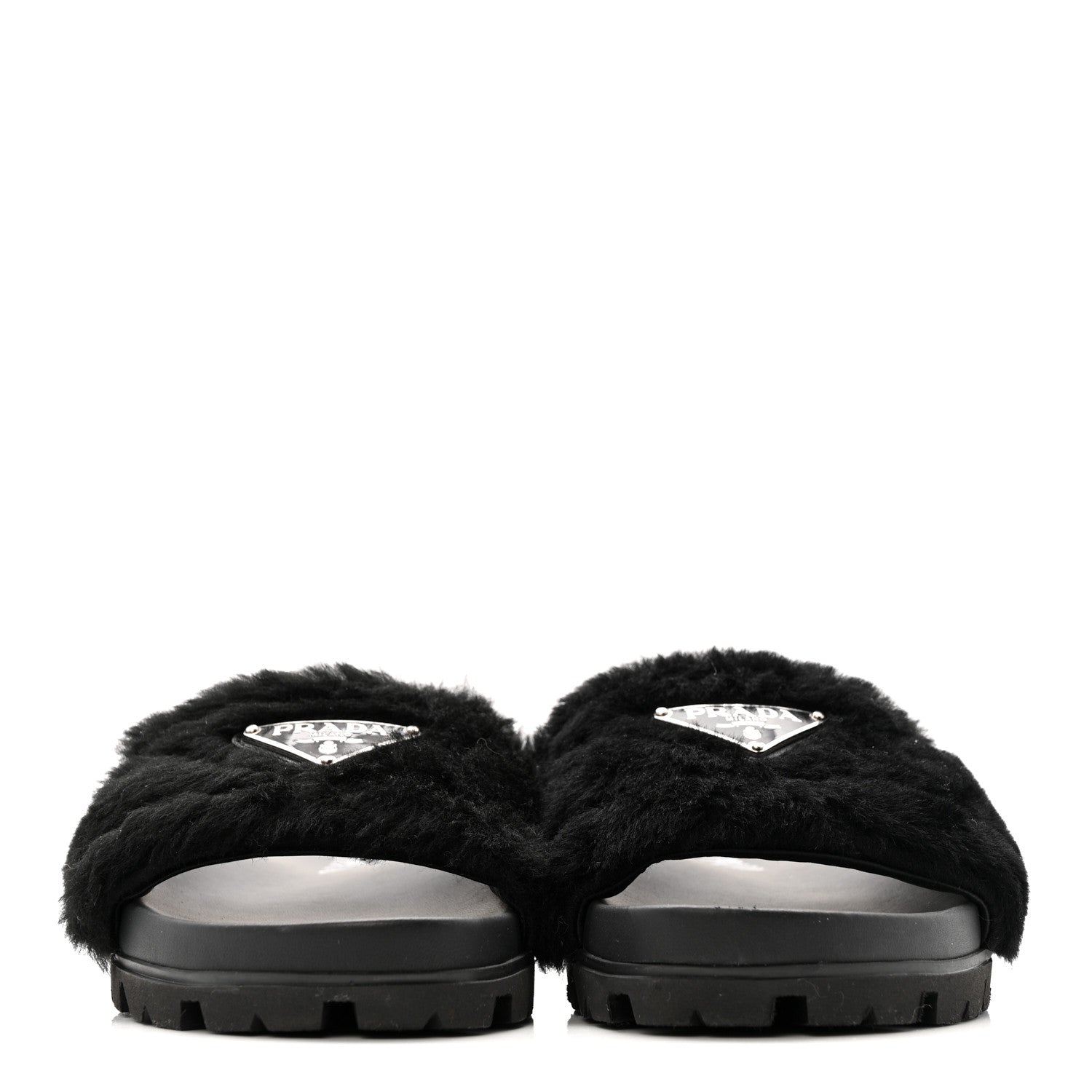Montone Metal Triangle Logo Lug Sole 20mm Slide Sandals 35 Black