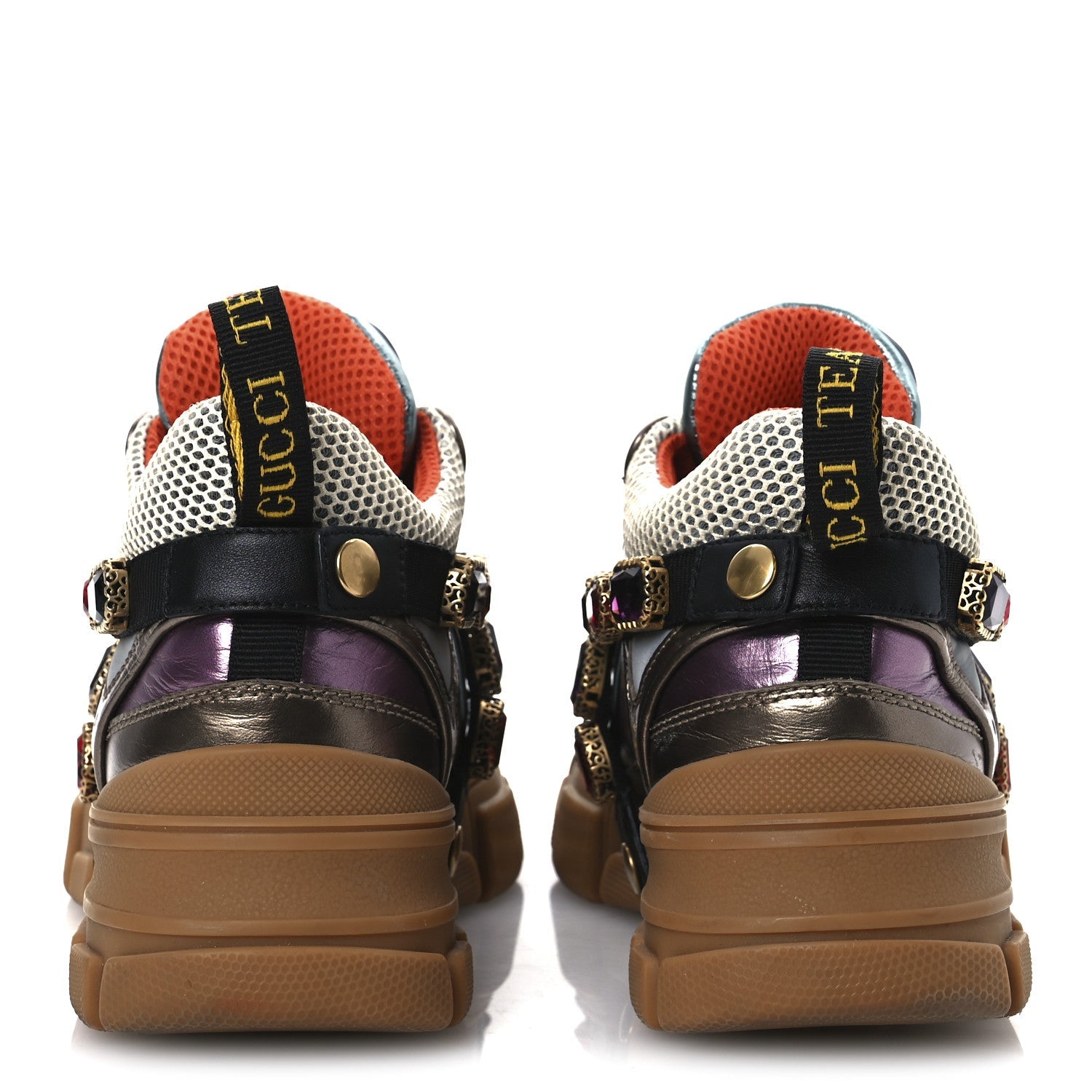 X SEGA Mesh Suede Calfskin Removable Crystals Womens Flashtrek Sneakers 36 Rame Mystic White Lago