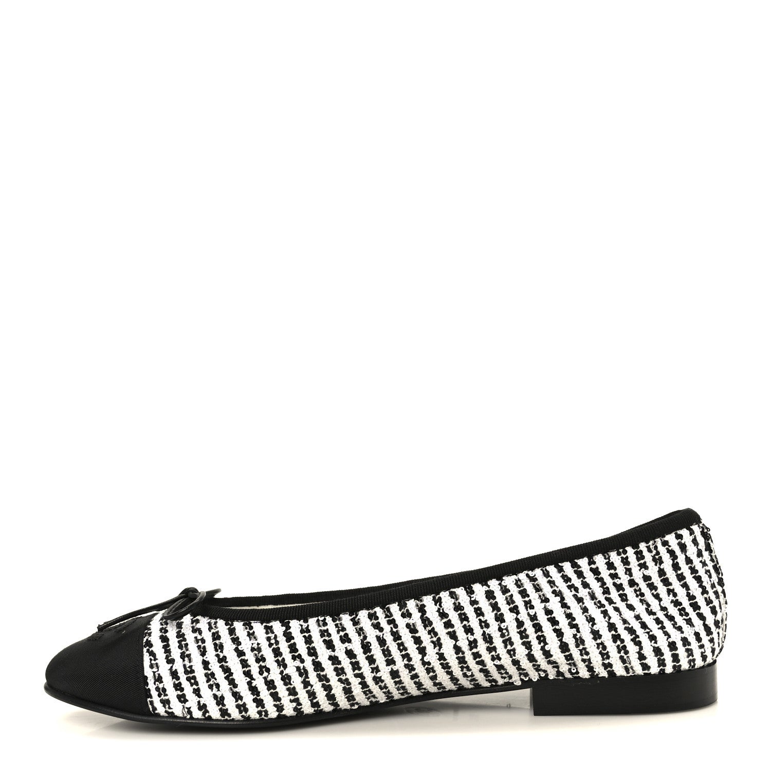 Tweed Sequin Grosgrain Cap Toe Ballerina Flats 39.5 Black White