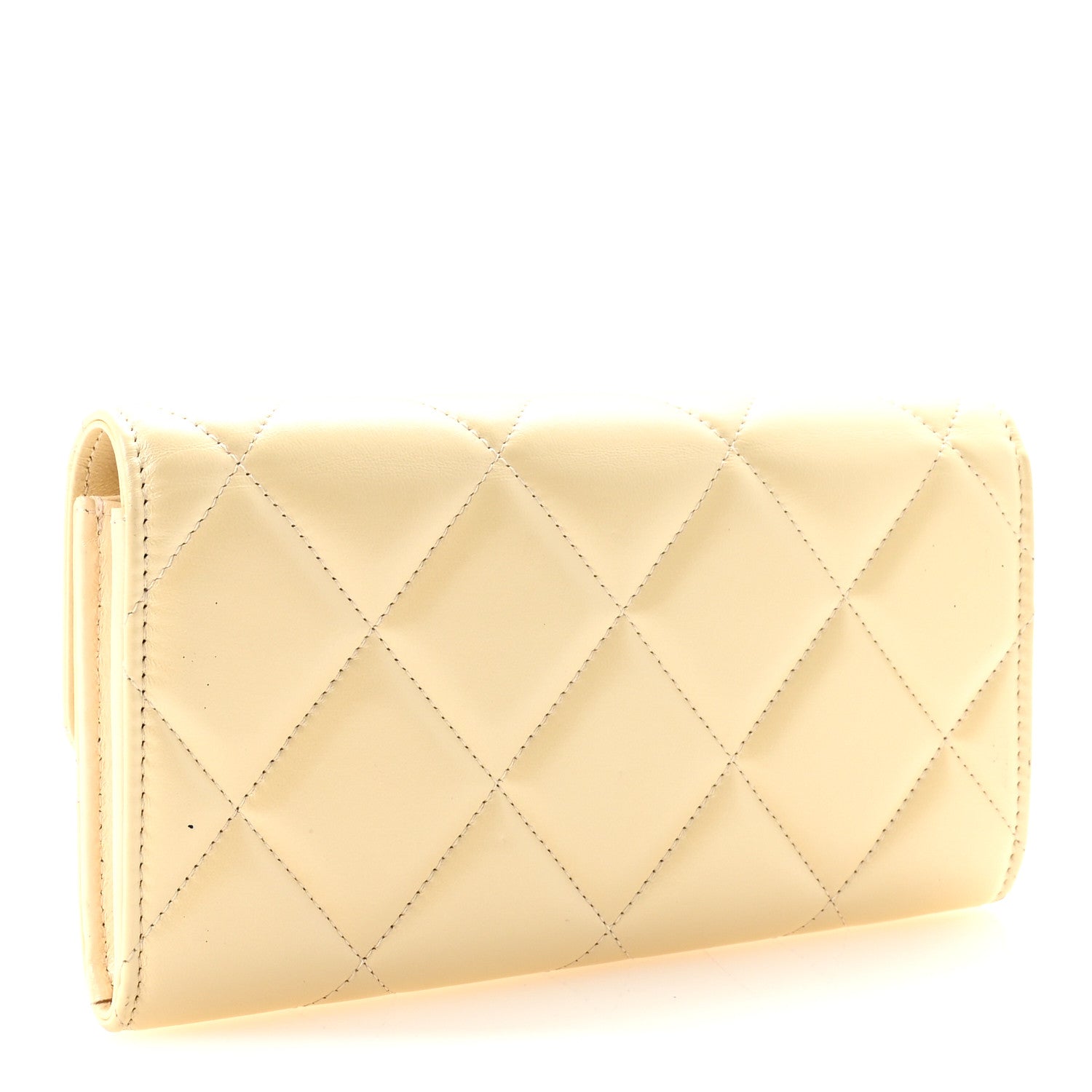 Iridescent Lambskin Quilted CC Flap Wallet Beige