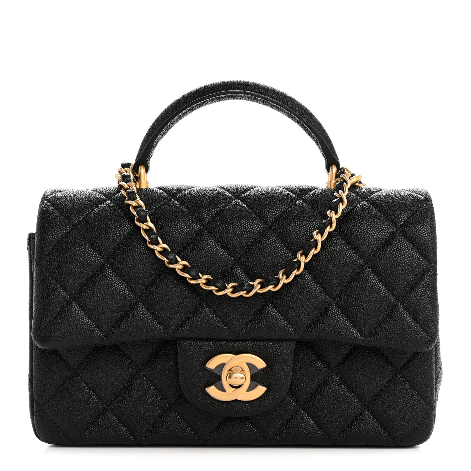 Caviar Quilted Mini Top Handle Rectangular Flap Black