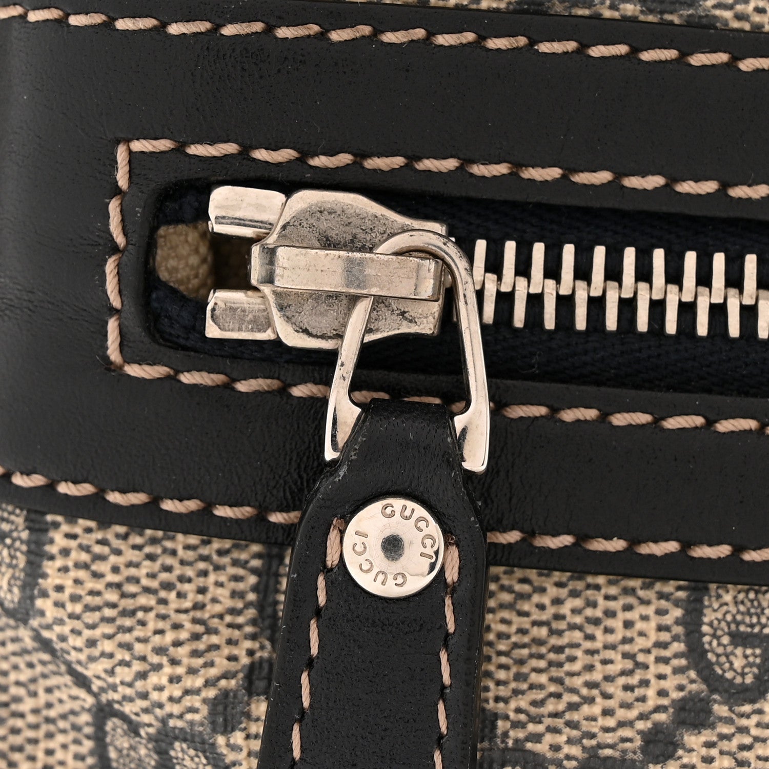 GG Supreme Monogram Selleria Calfskin Small Flat Side Zip Messenger Bag Beige Blue