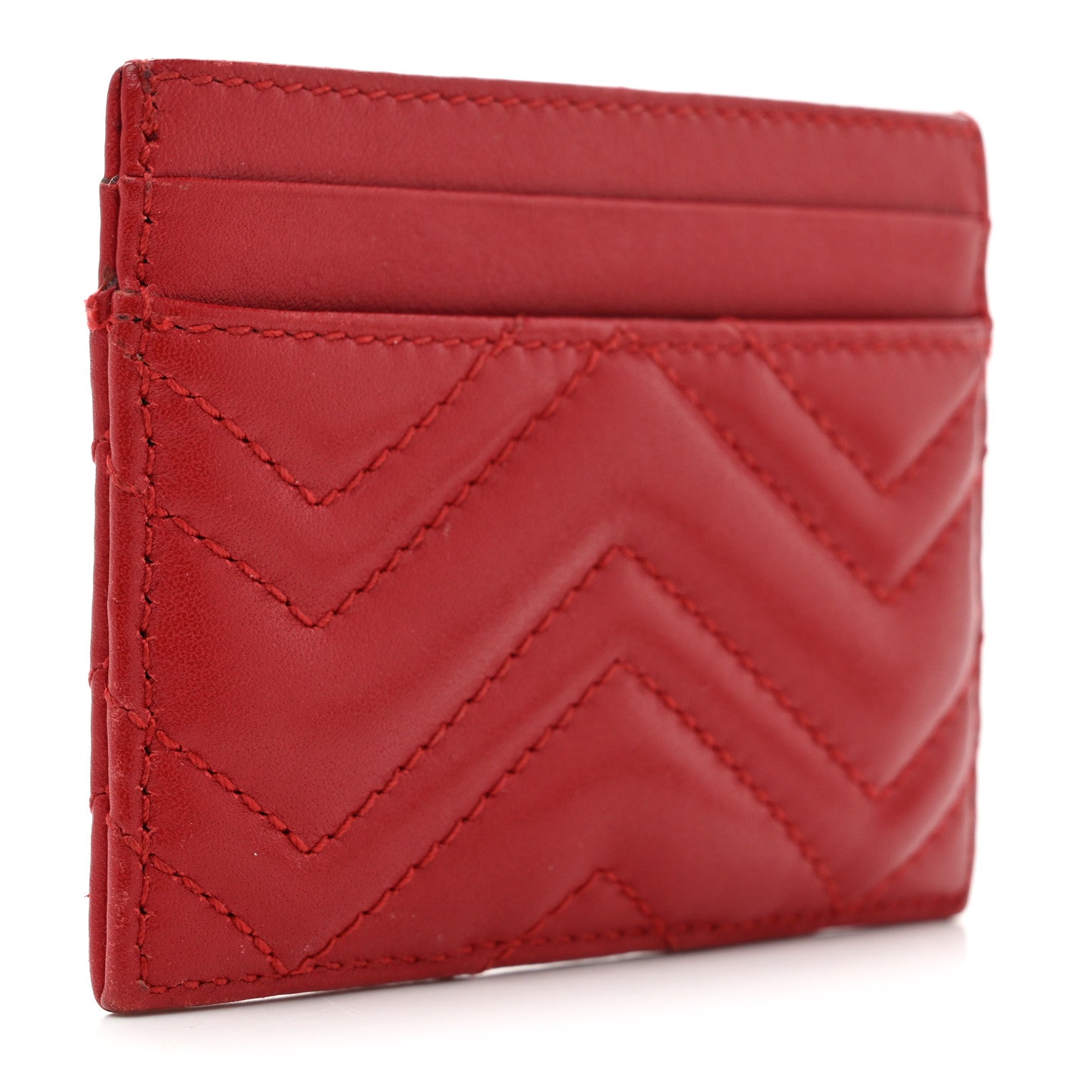 Calfskin Matelasse GG Marmont Card Holder Hibiscus Red