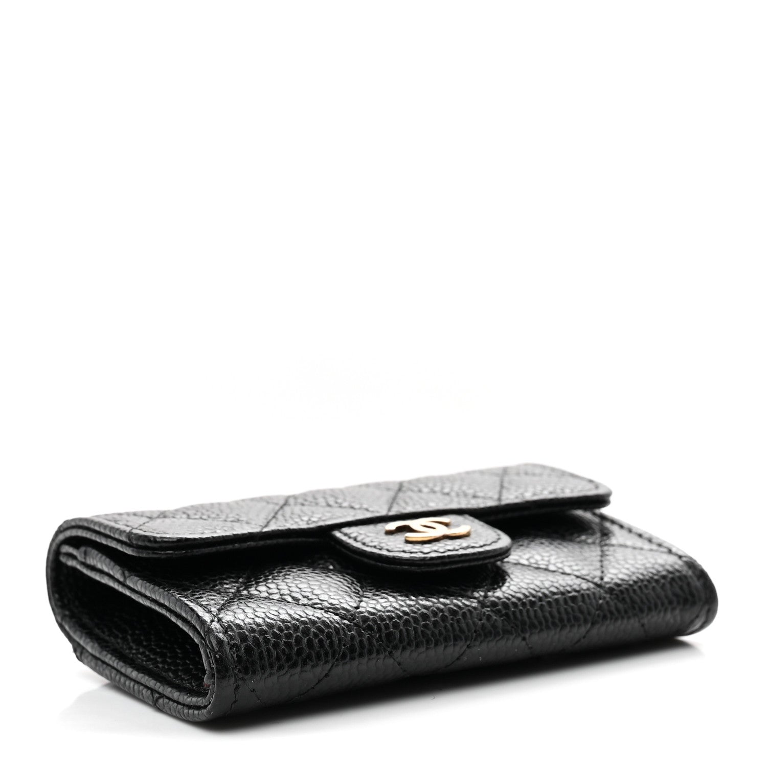 Caviar Quilted Flap Card Holder Wallet Black