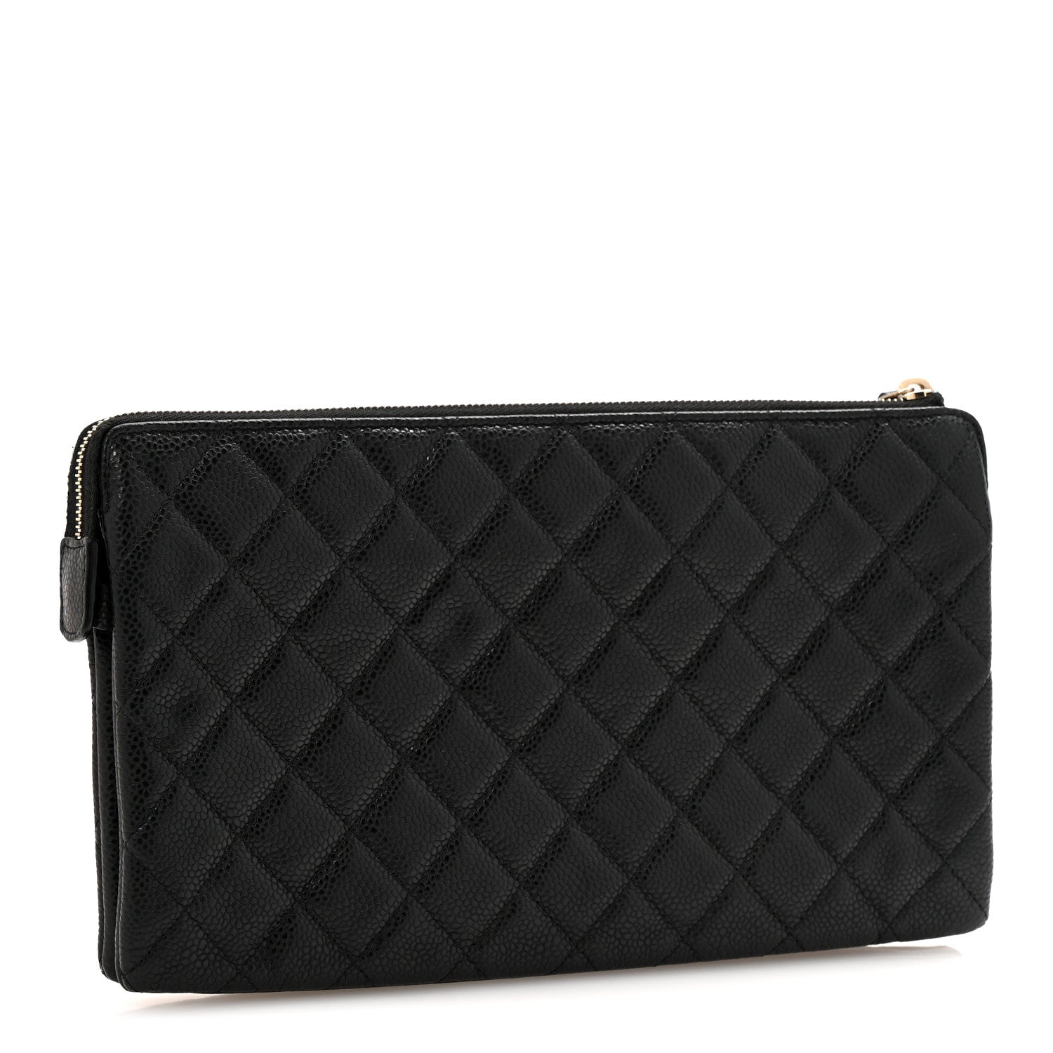 Caviar Quilted Large Zipped Clutch Black