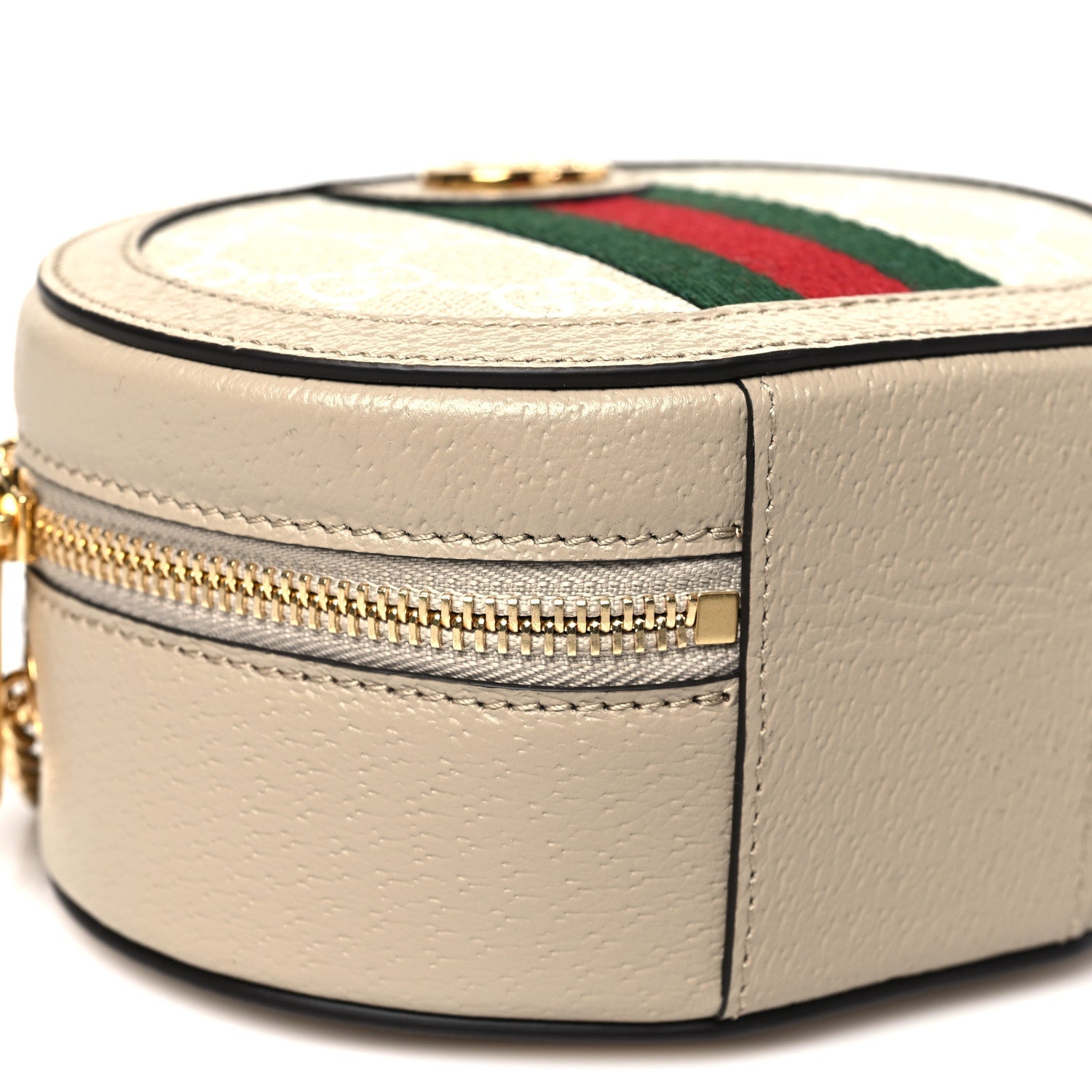 GG Supreme Monogram Top Handle Web Mini Ophidia Round Shoulder Bag Beige Mystic White