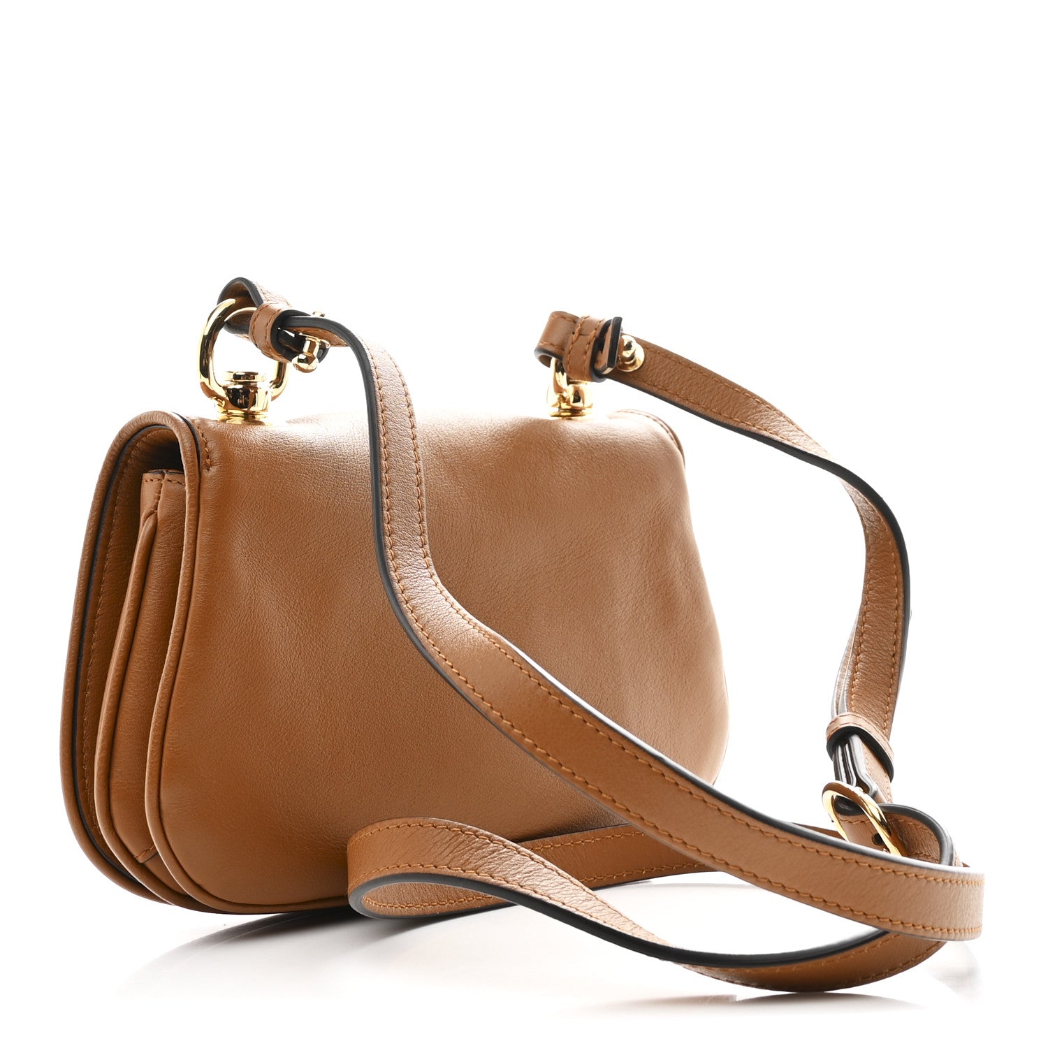 Roxy Calfskin Web Mini Blondie Shoulder Bag Cognac
