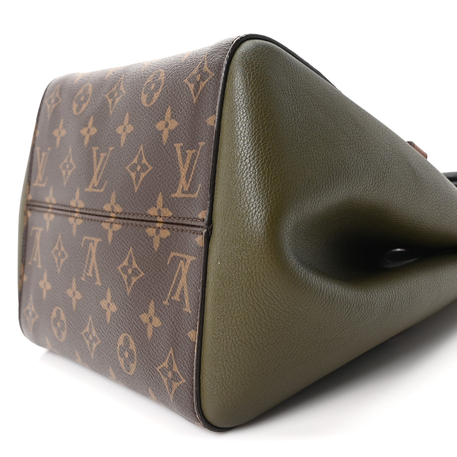Calfskin Monogram Fold Tote Black Khaki Cream