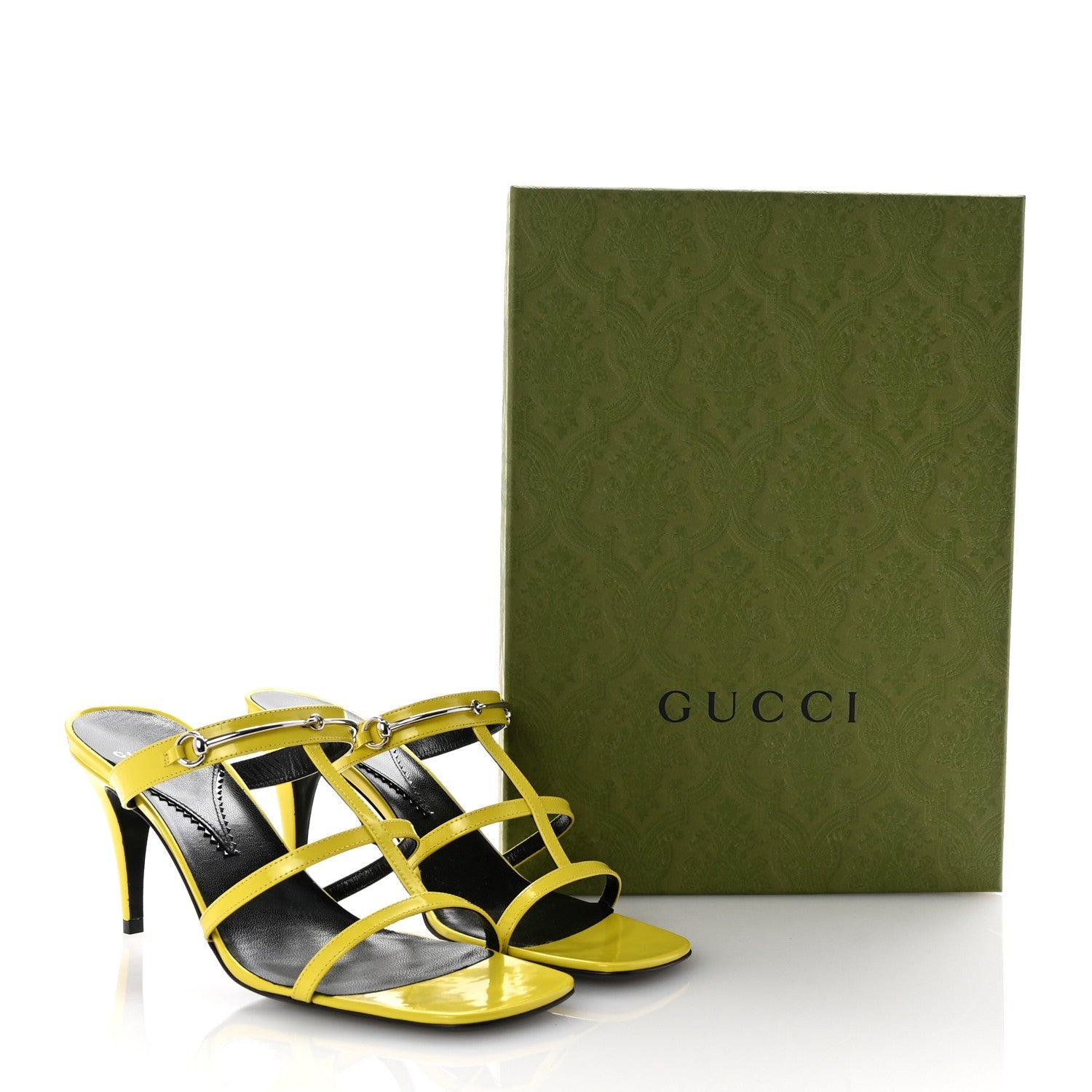 Patent Calfskin Horsebit Divine 75mm Slide Sandals 39.5 Acid Lime
