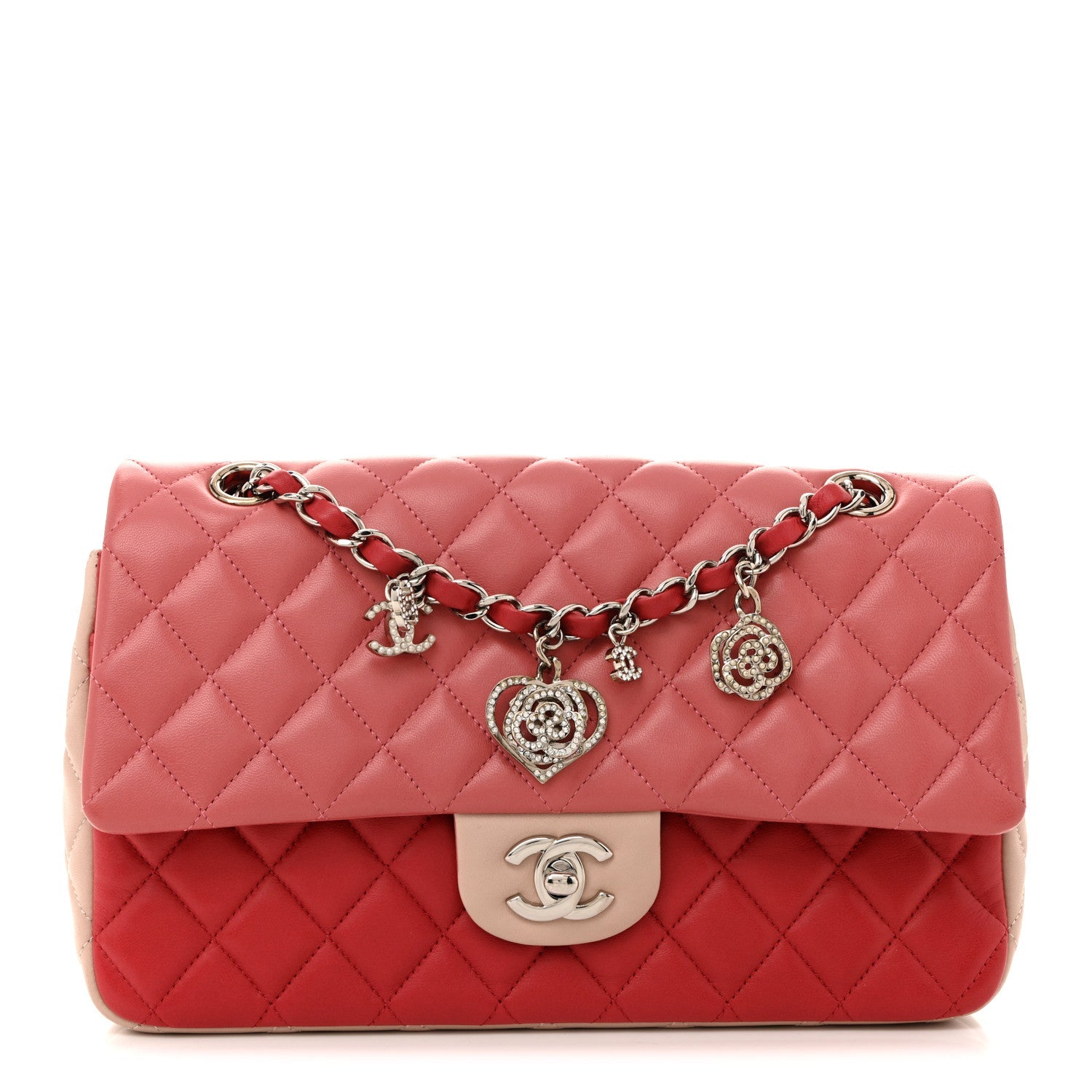 Lambskin Quilted Tri-Color Medium Valentine Charms Single Flap Pink