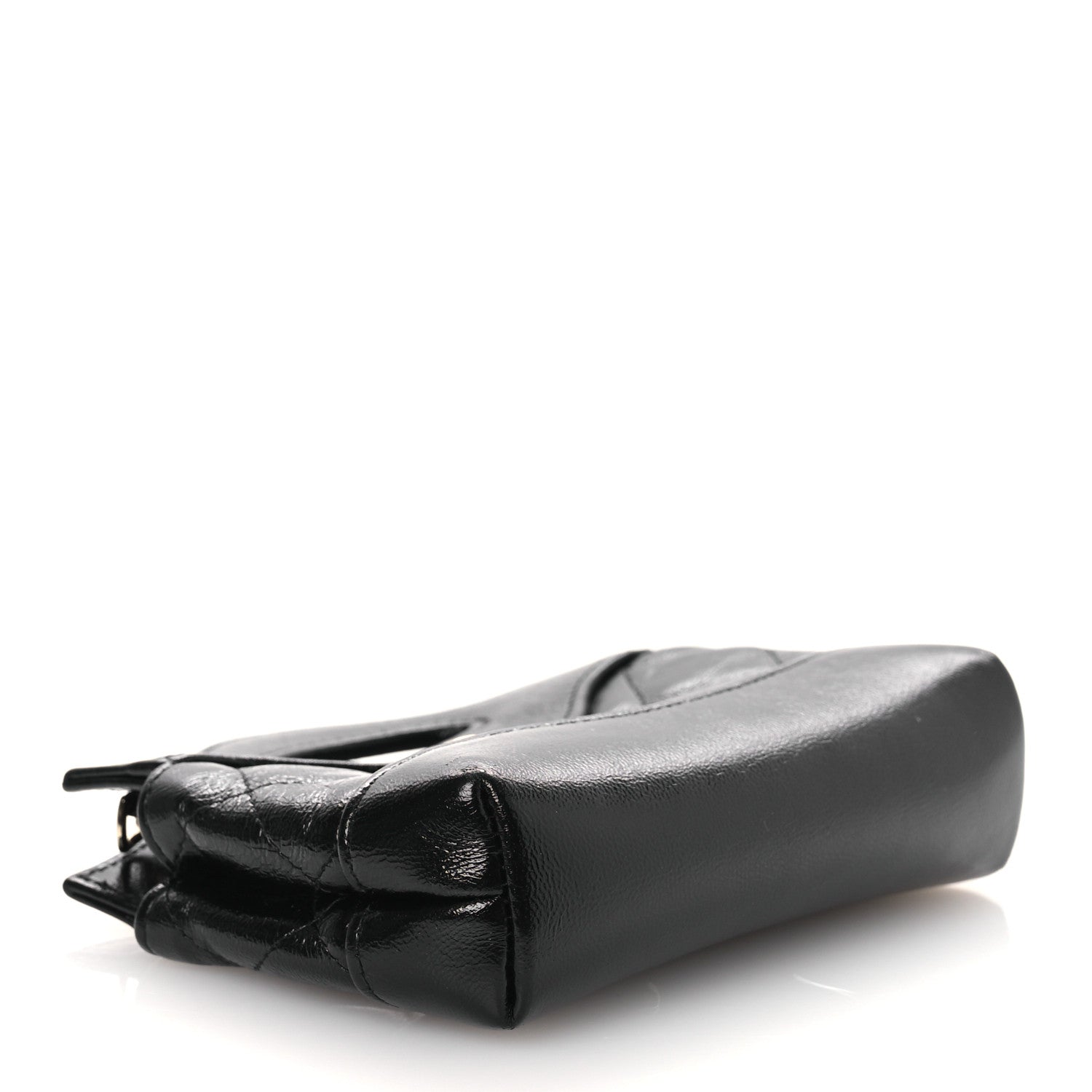 Shiny Lambskin Quilted Micro 31 Clutch With Chain Black