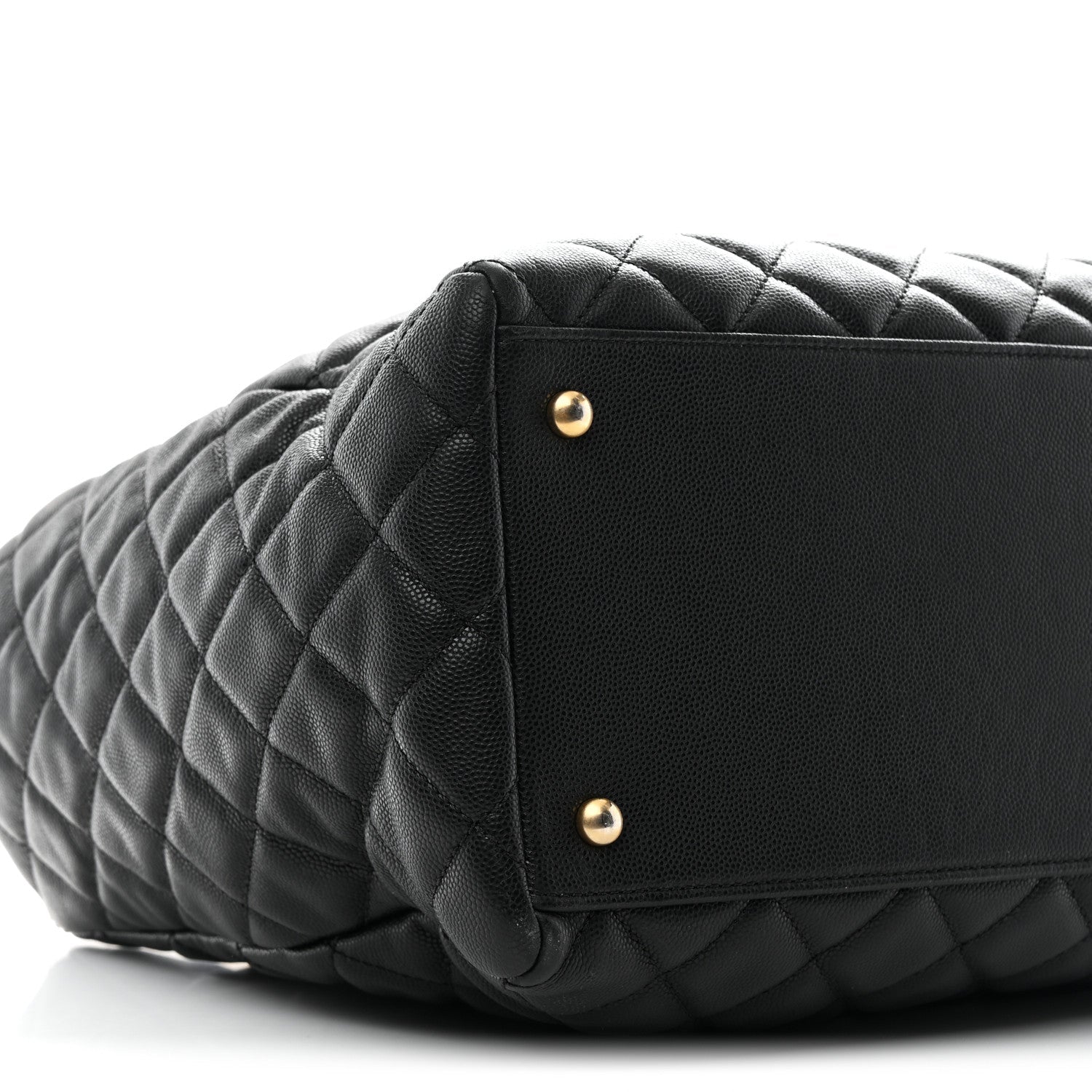 Caviar Quilted Large Coco Handle Shopping Tote Black