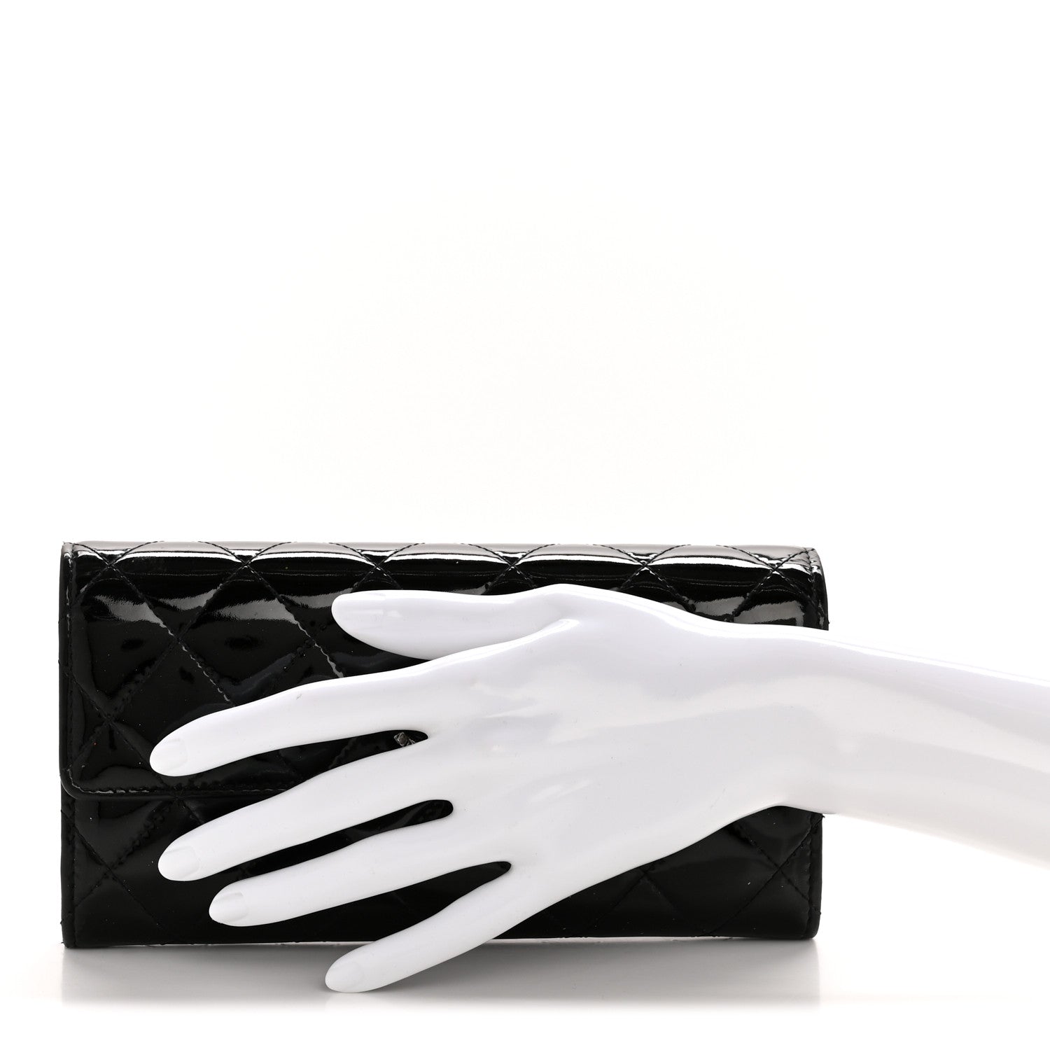Patent Quilted Large Brilliant Flap Wallet Black