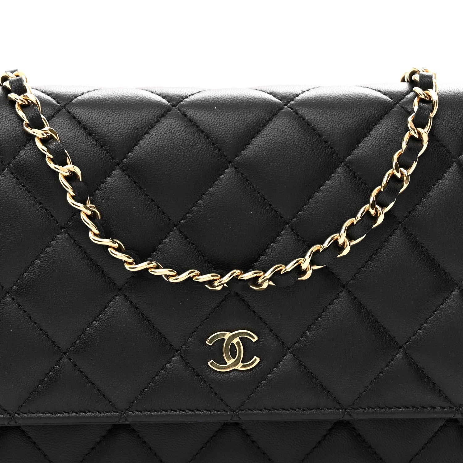 Lambskin Quilted Wallet On Chain WOC Black