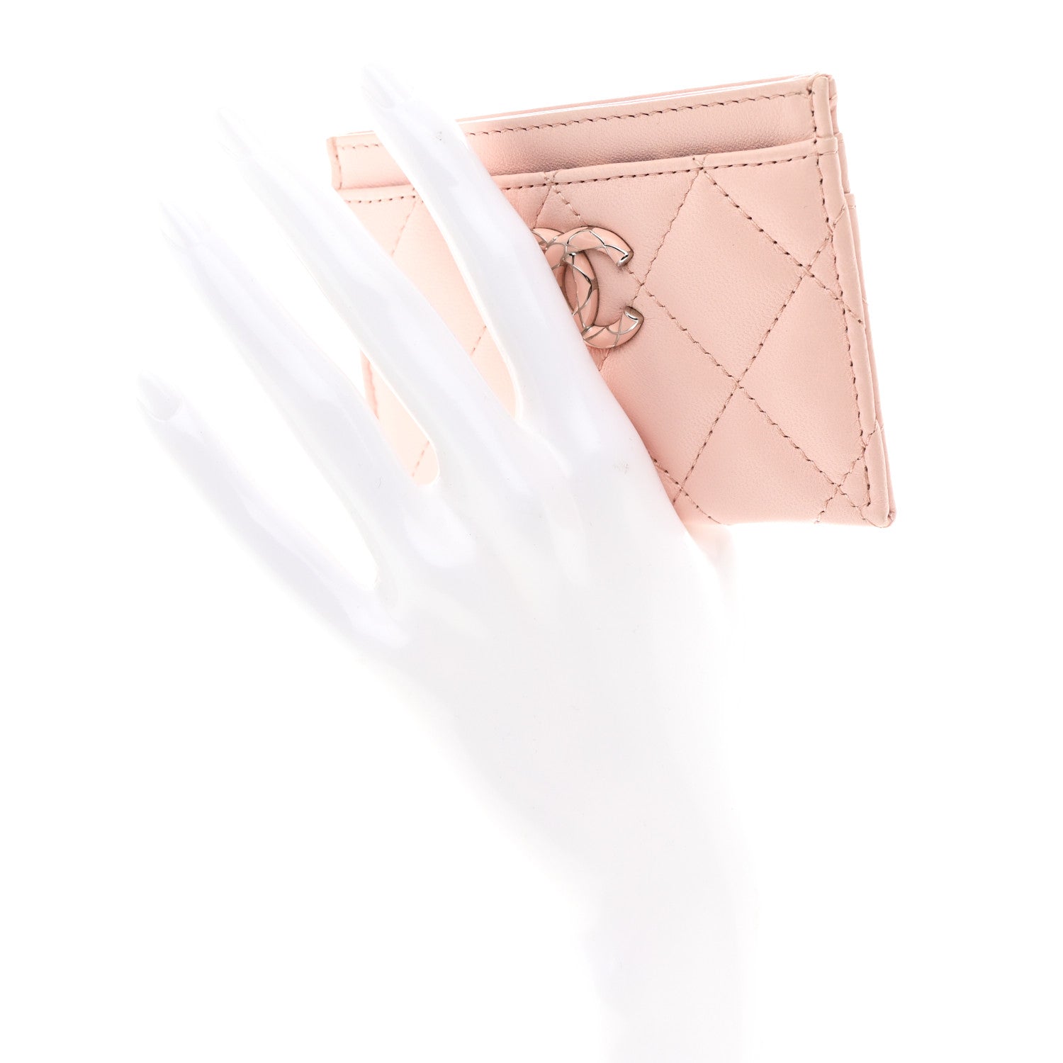 Lambskin Enamel Quilted Card Holder Pink