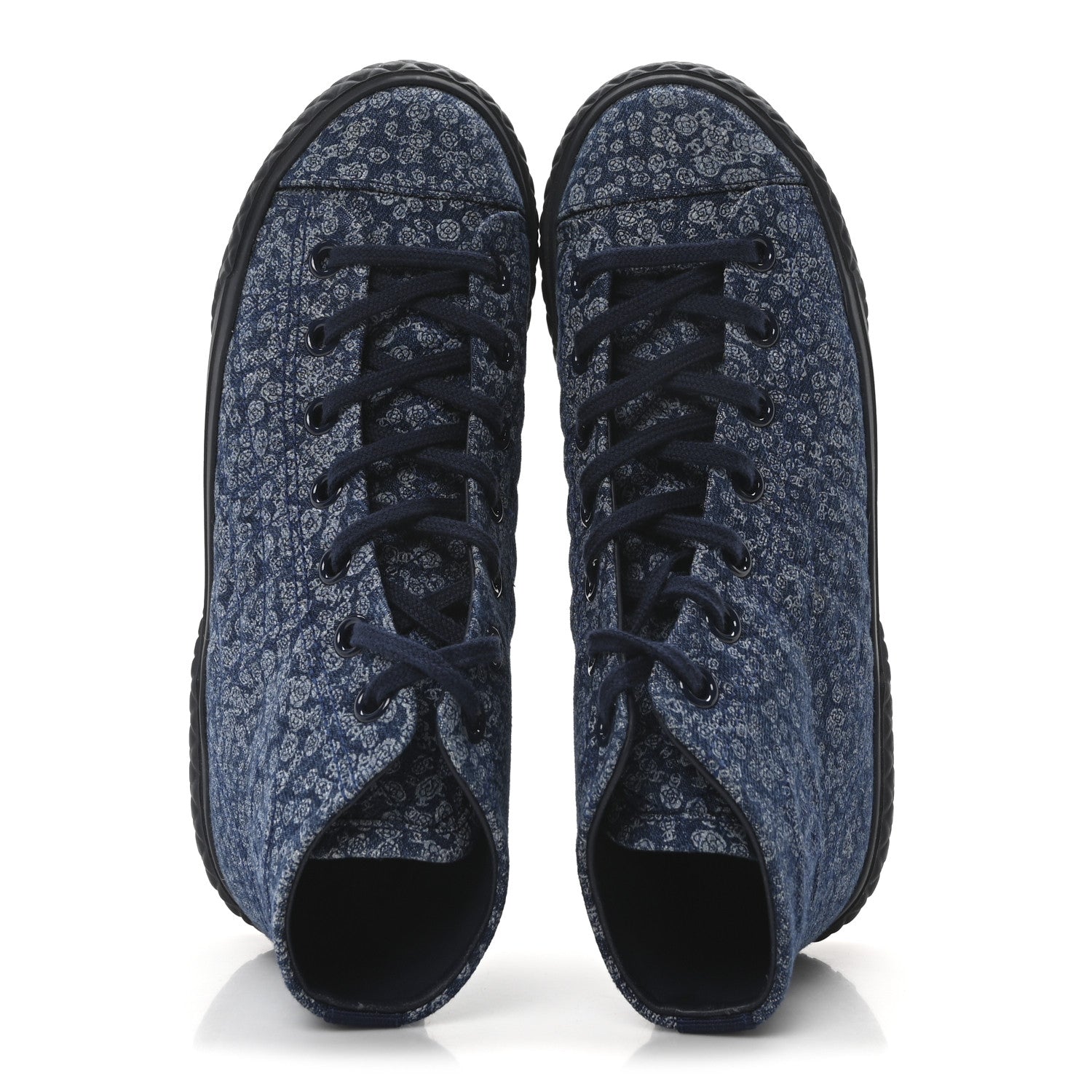 Printed Denim Quilted High Top Sneakers 37.5 Dark Blue