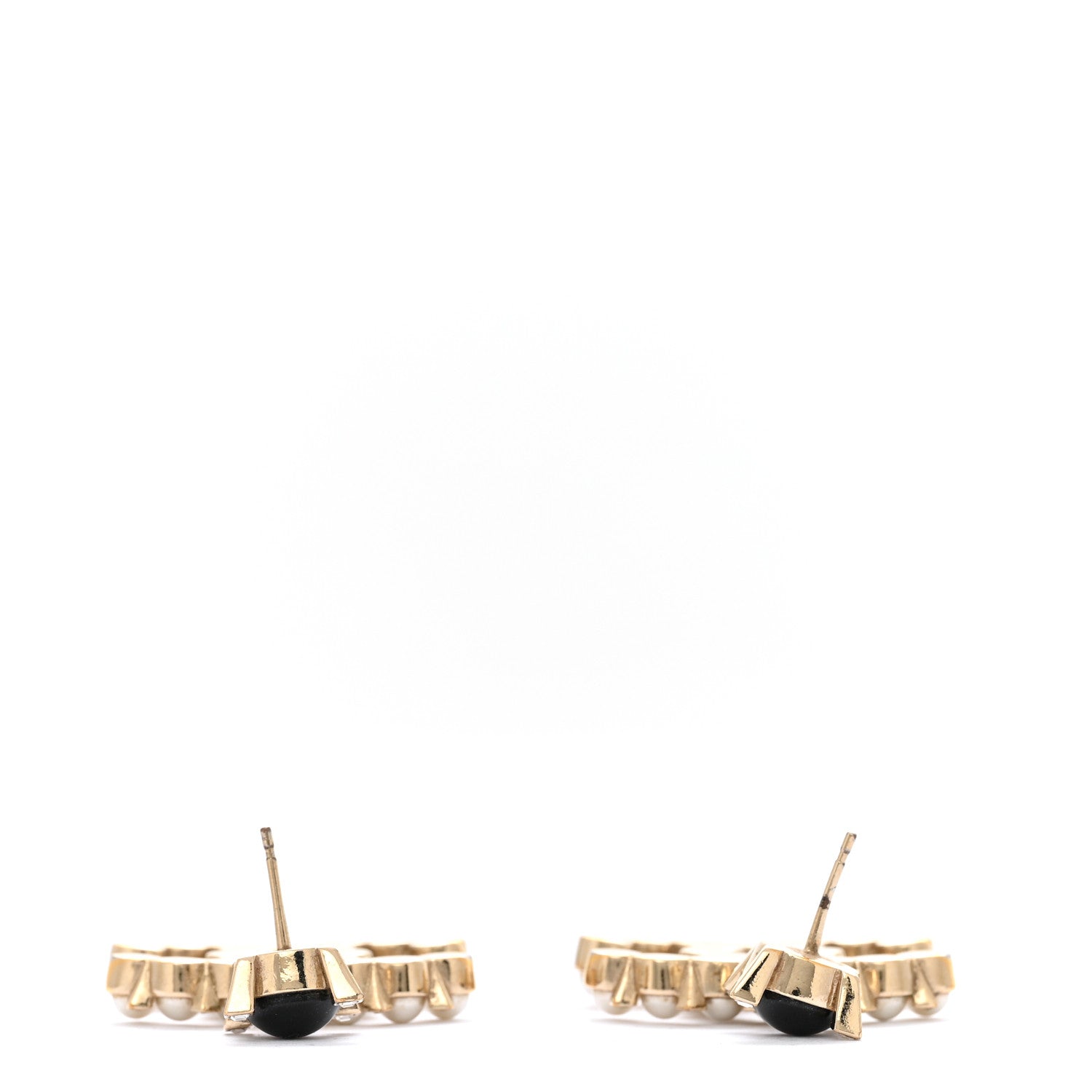 Resin Crystal Pearl CC Drop Earrings Black Gold