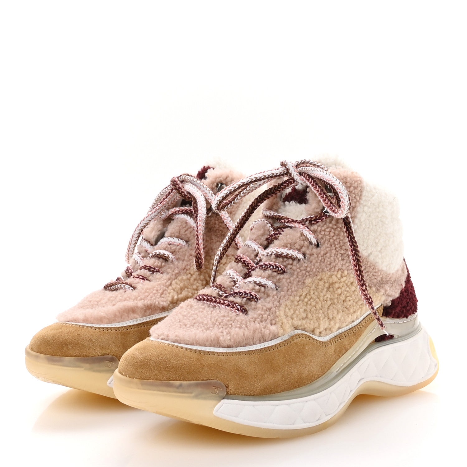 Shearling Suede CC High Top Sneakers 40 White Pink