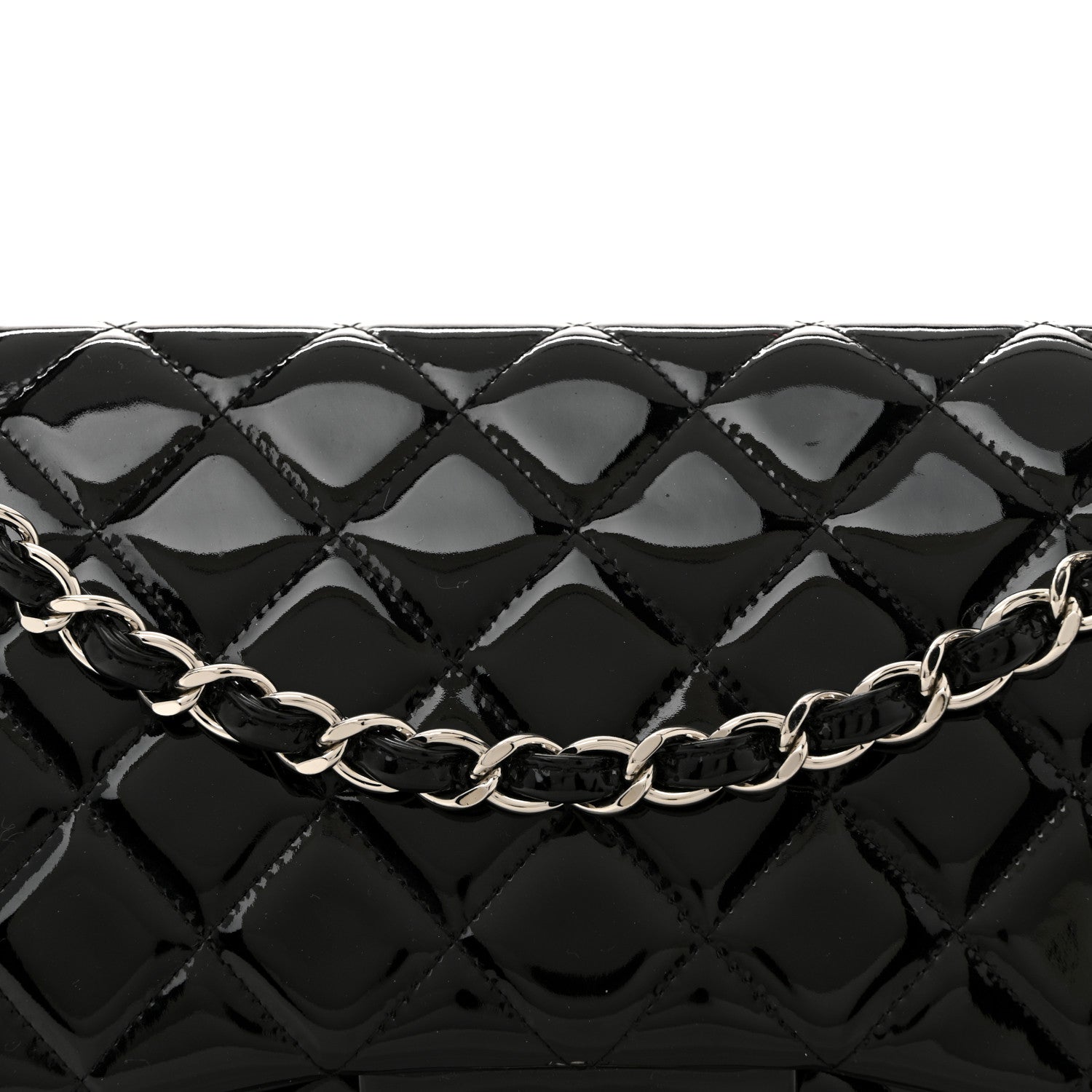 Patent Quilted Jumbo Double Flap Black