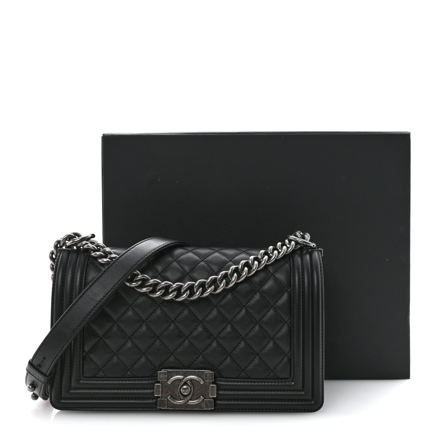 Calfskin Quilted Medium Boy Flap Black