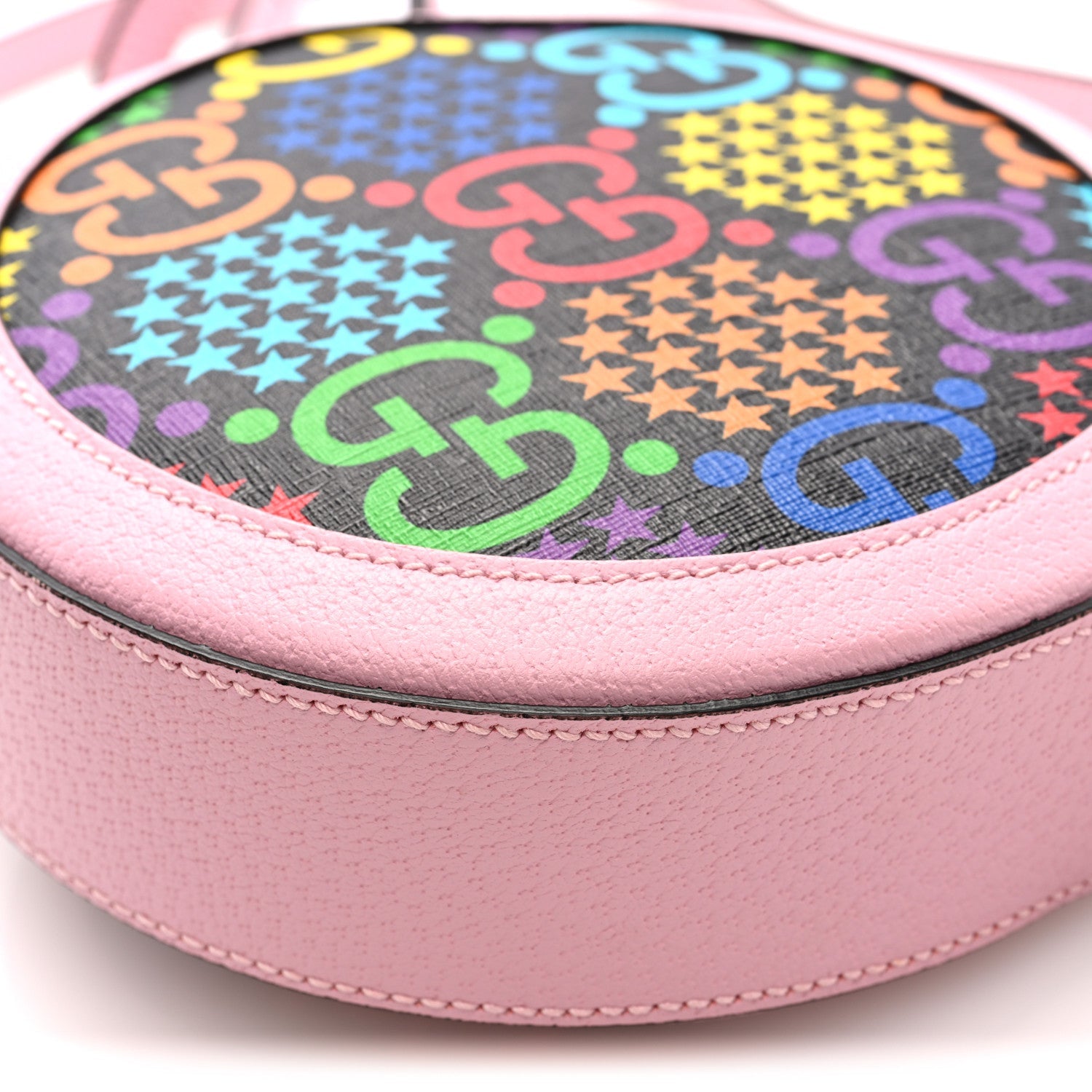 GG Supreme Monogram Psychedelic Round Shoulder Bag Black Multicolor Sugar Pink