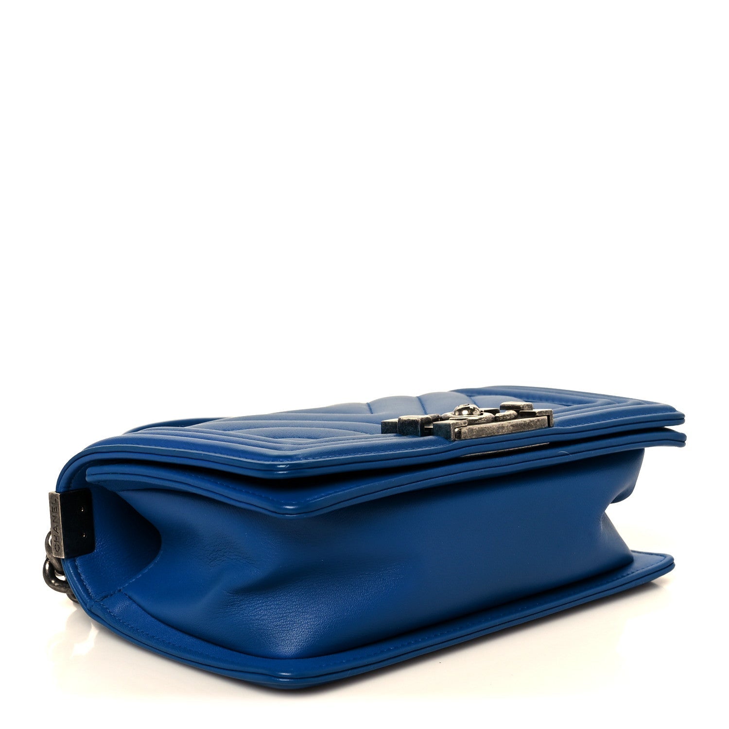 Lambskin Chevron Quilted Small Boy Flap Blue