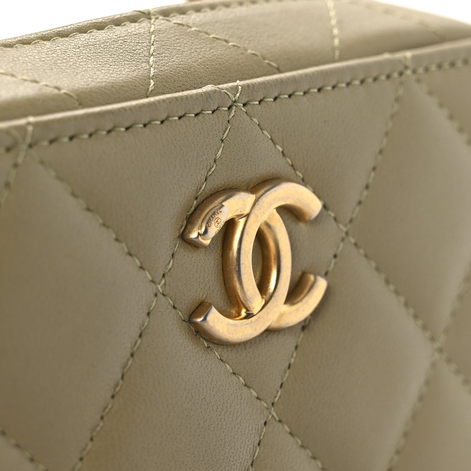 Lambskin Quilted Chain Top Handle Mini Vanity Case Light Green